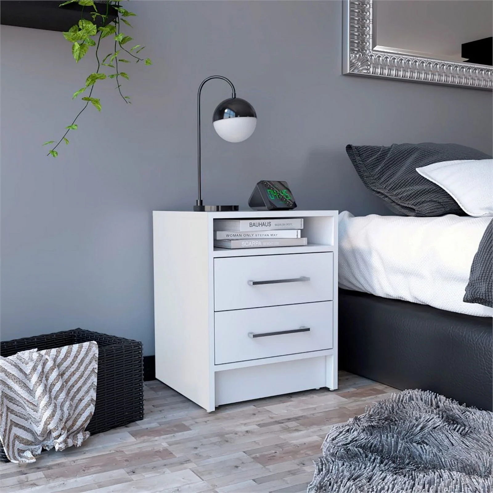 Home Square 2-Piece Set with Four Drawer Dresser & Nightstand in White