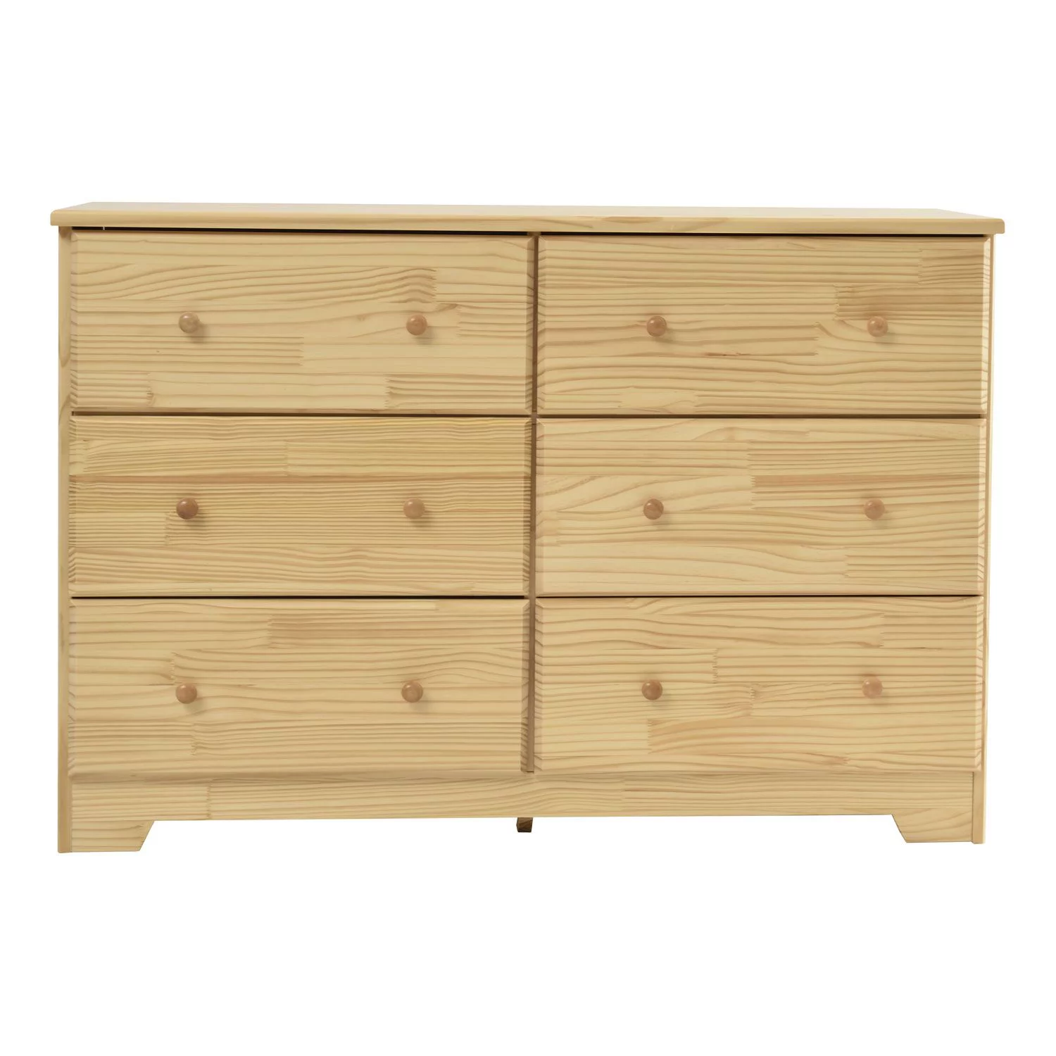 Better Home Products Solid Pine Wood 6 Drawer Double Dresser in Natural.