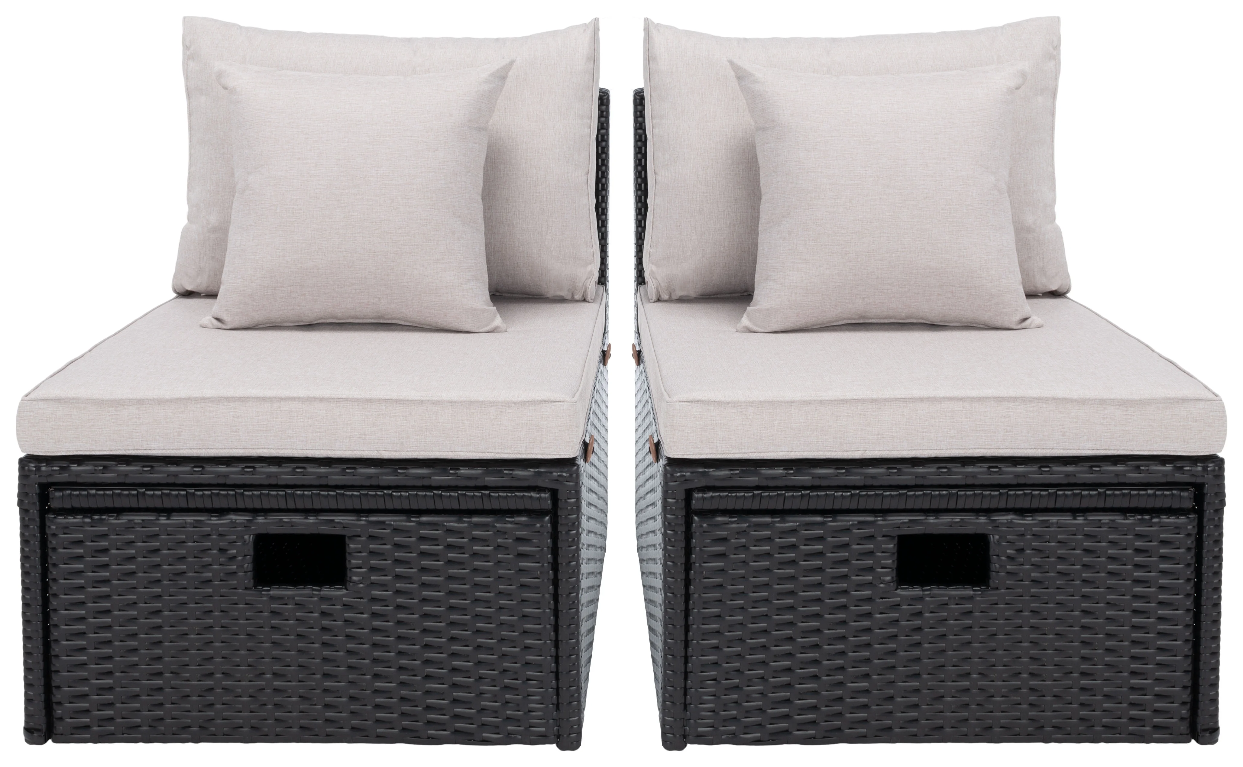 SAFAVIEH Pramla Outdoor Patio 4 Piece Sette With Ottoman, Black/Light Grey