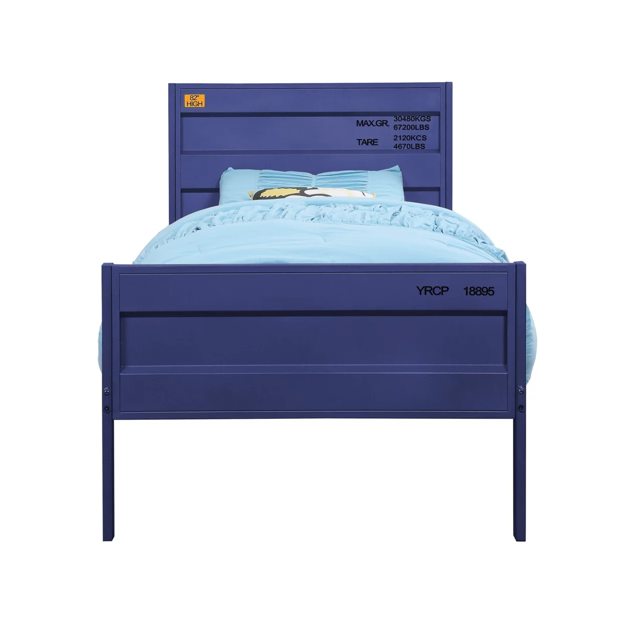 Industrial Style Metal Twin Size Bed with Straight Leg Support, Blue- Saltoro Sherpi