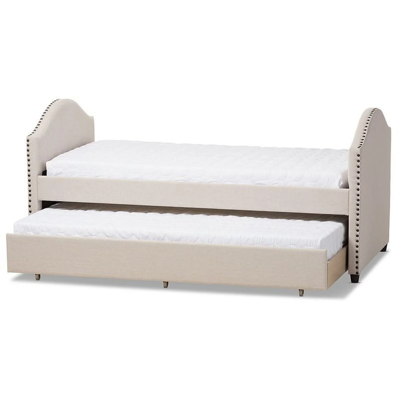 Bowery Hill Polyester Fabric Upholstered Daybed with Trundle in Beige