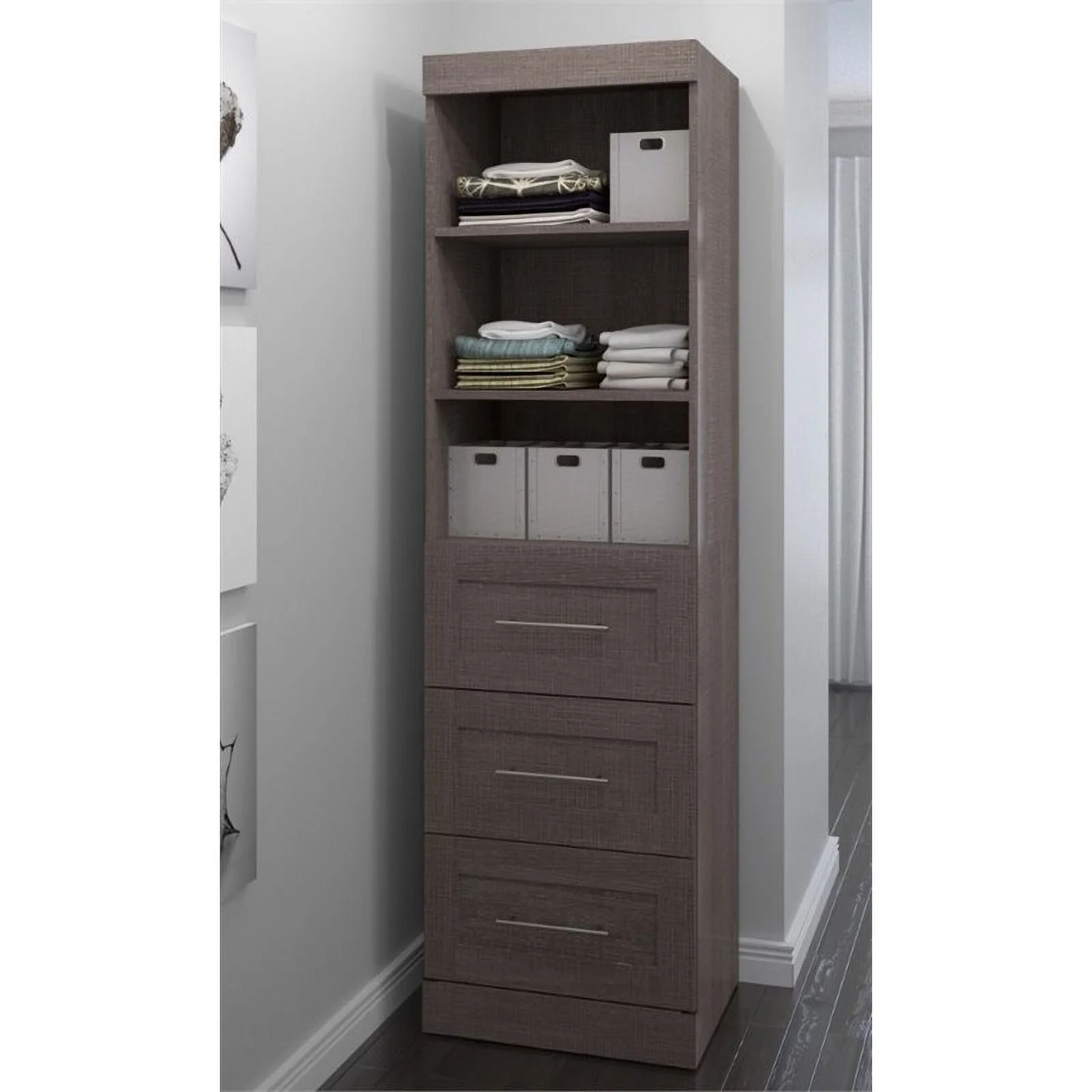 Home Square Wood Storage Unit with 3-Drawer Set in Bark Gray (Set of 2)