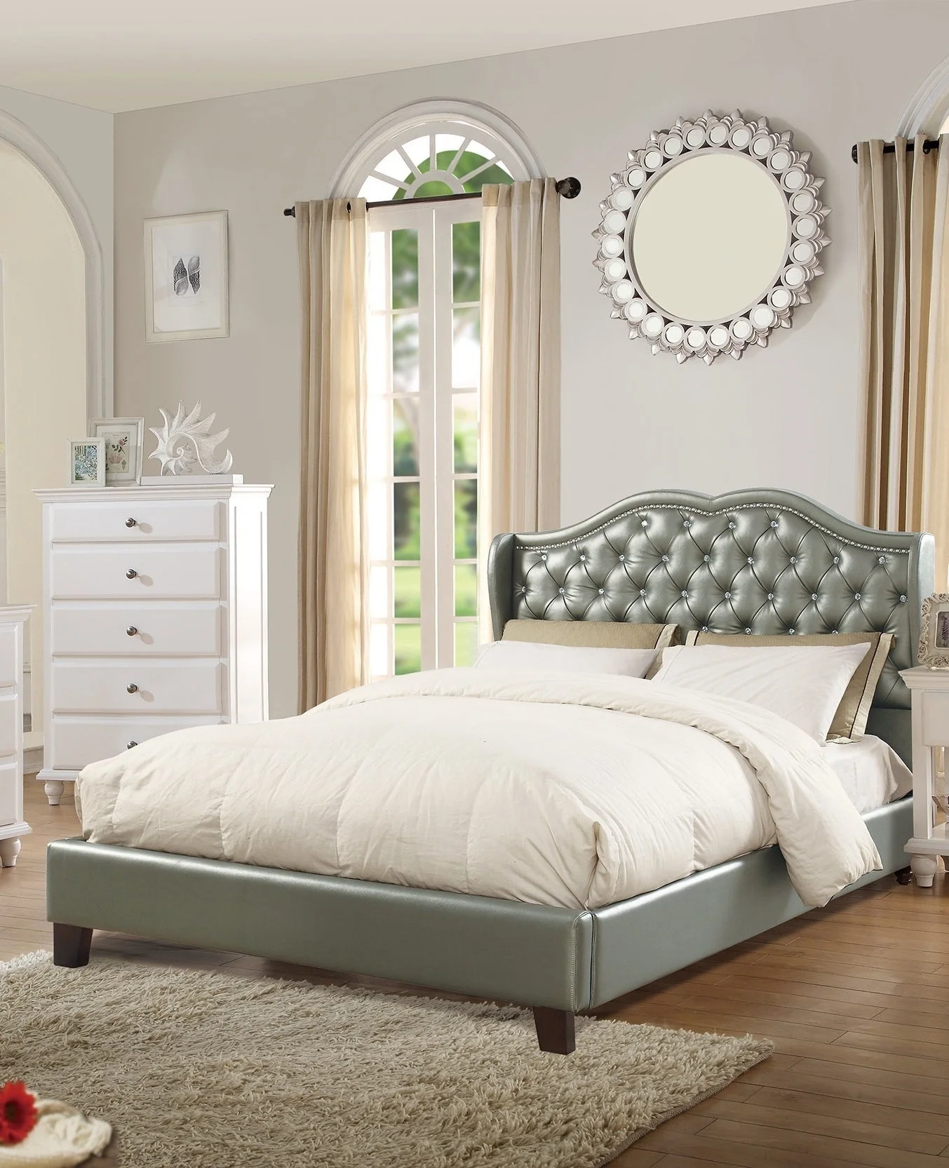 Dexter Wingback Design  Full Size Bed - Silver
