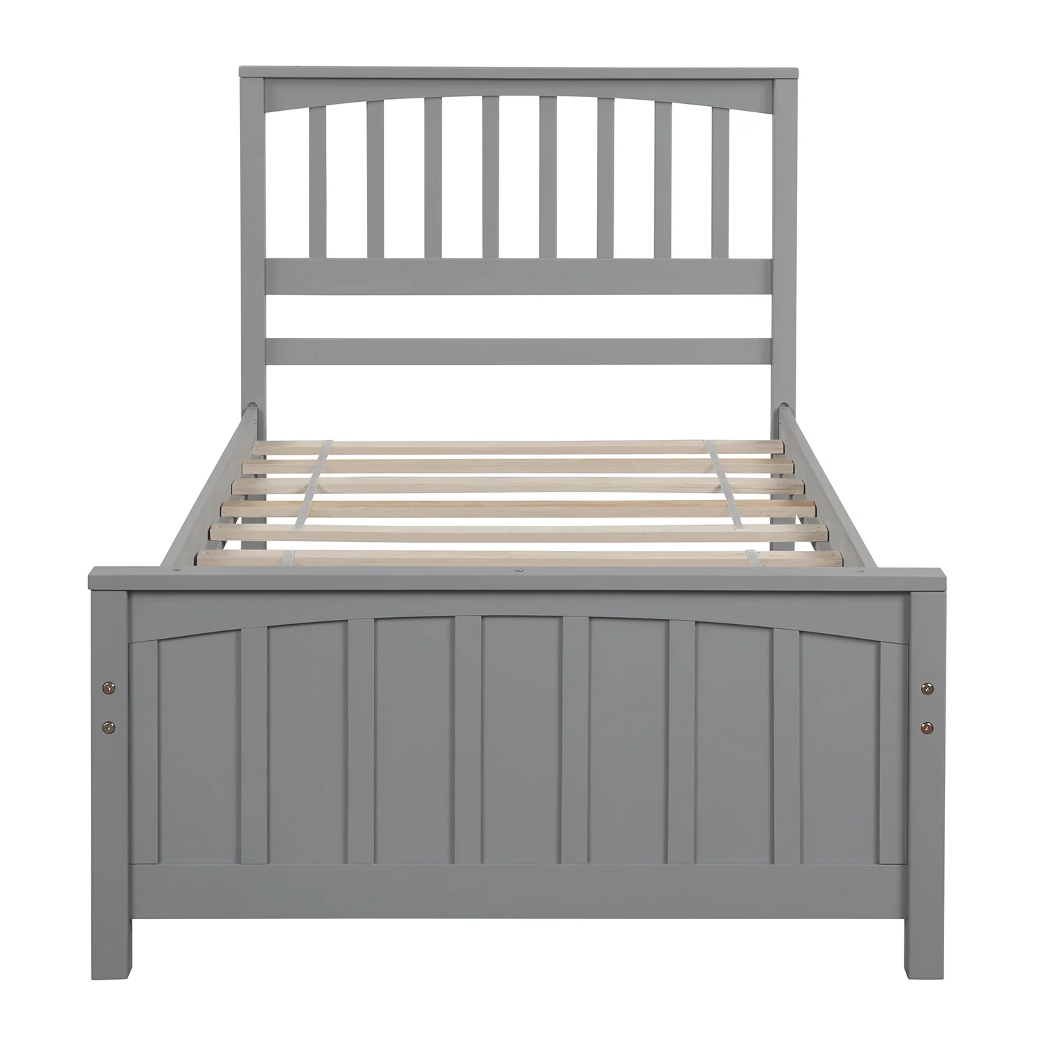 Gewnee Twin Platform Bed,Solid Wood Platform Bed Frame with Headboard&Footboard,Gray