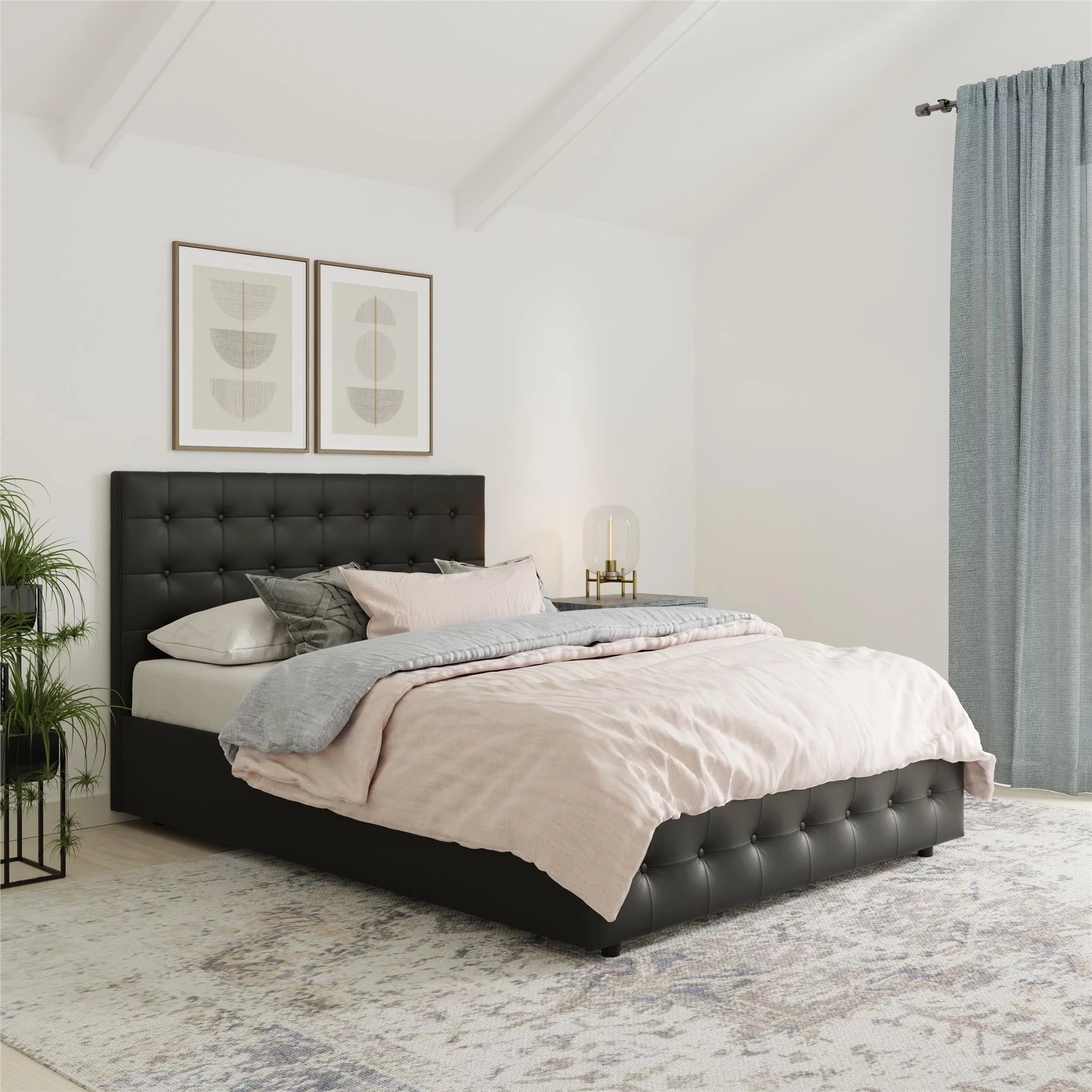 DHP Cambridge Upholstered Bed with Storage, Black, Queen