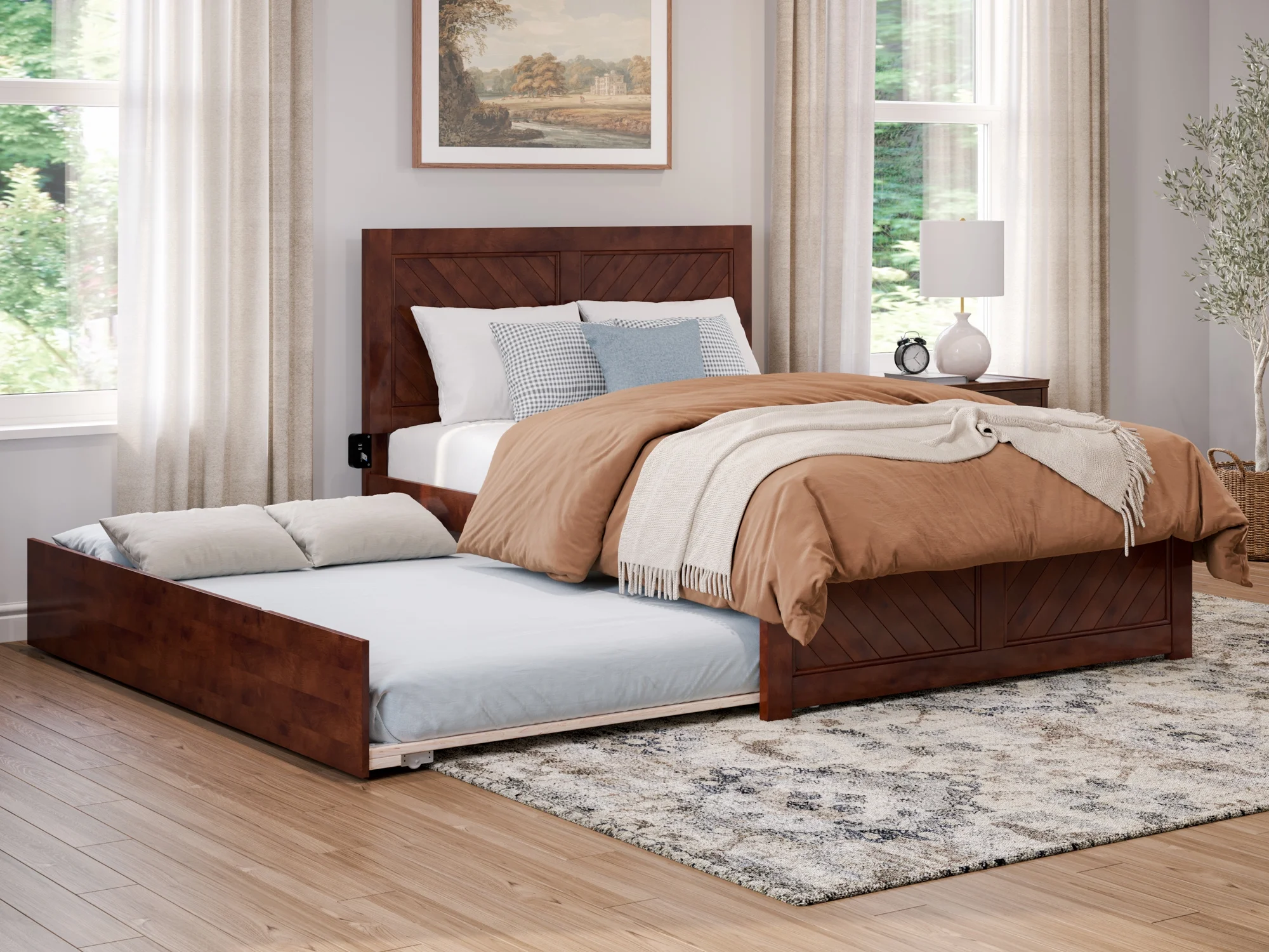AFI Canyon Walnut Solid Wood Platform Bed with Matching Footboard & Full Trundle, Full