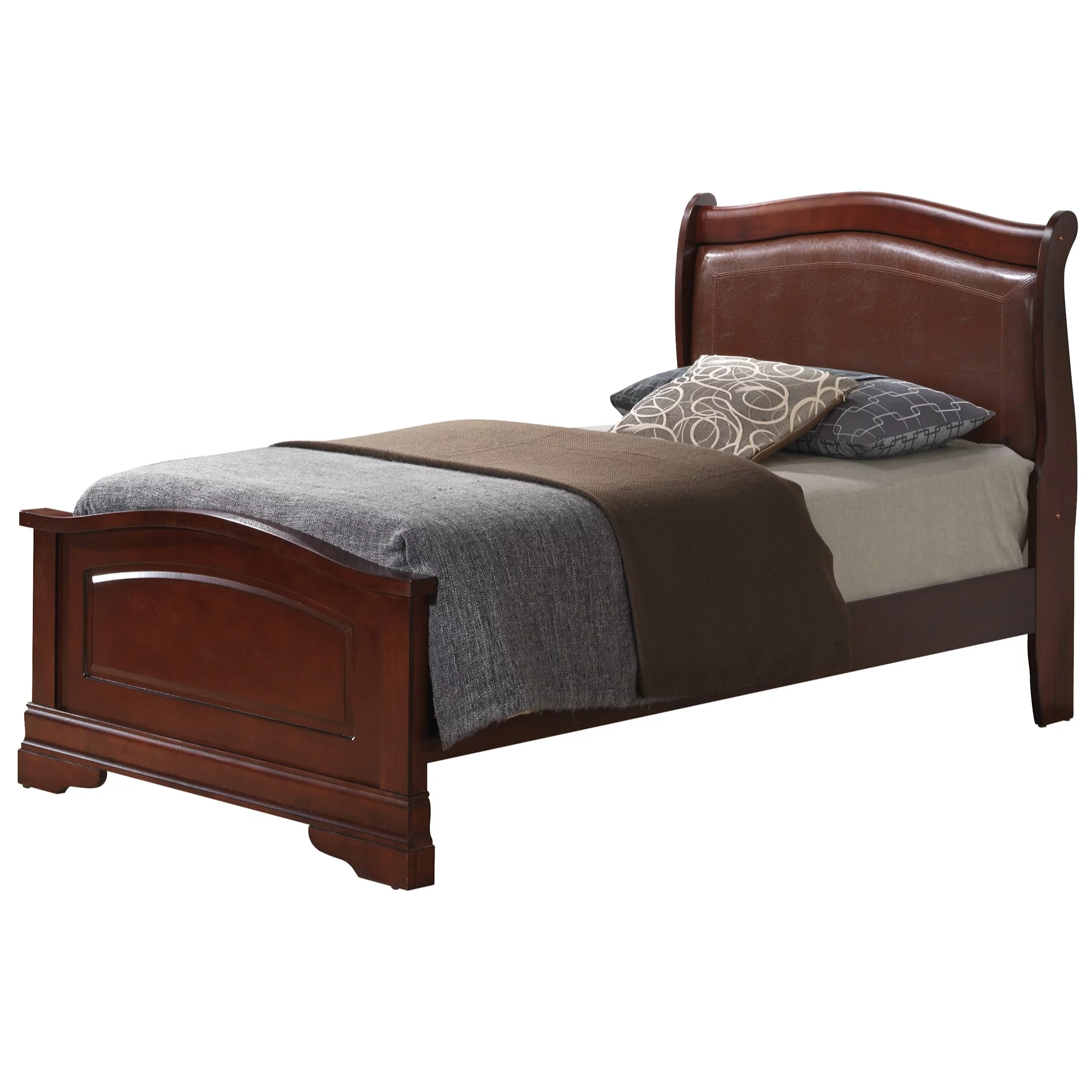 Passion Furniture Louis Philippe Cherry Upholstered Twin Panel Bed