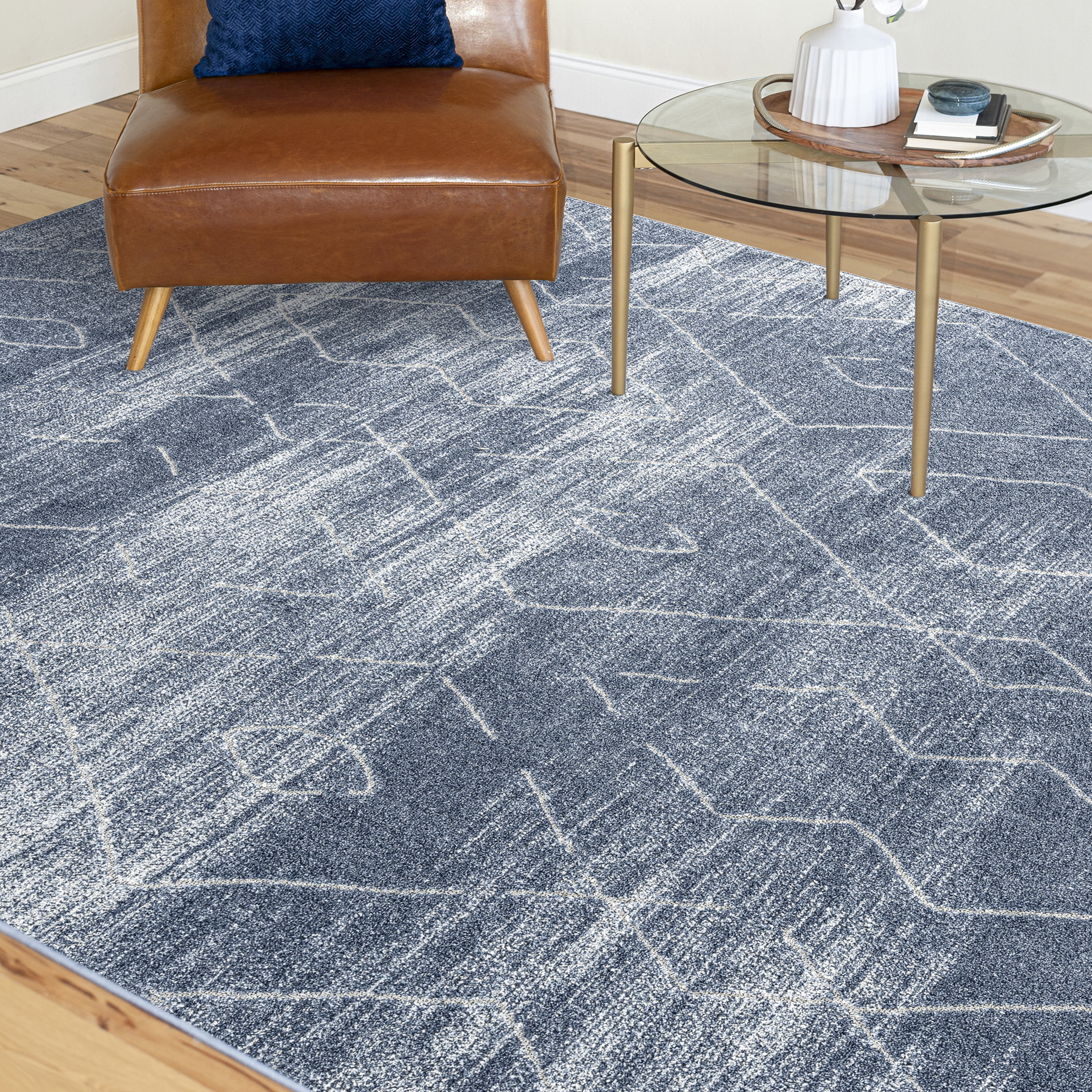 Contemporary 5x8 Area Rug (5'3'' x 7'3'') Geometric Blue, Gray Living Room Easy to Clean