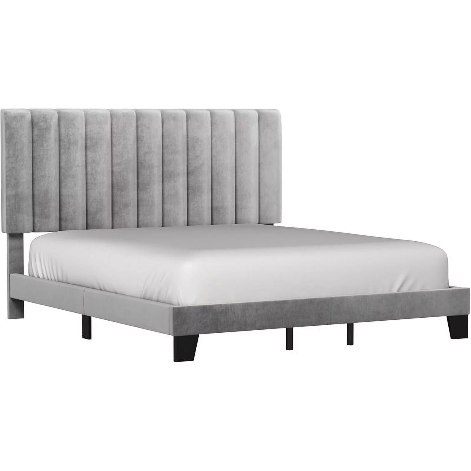 Bowery Hill Modern Upholstered King Platform Bed in Gray Fabric