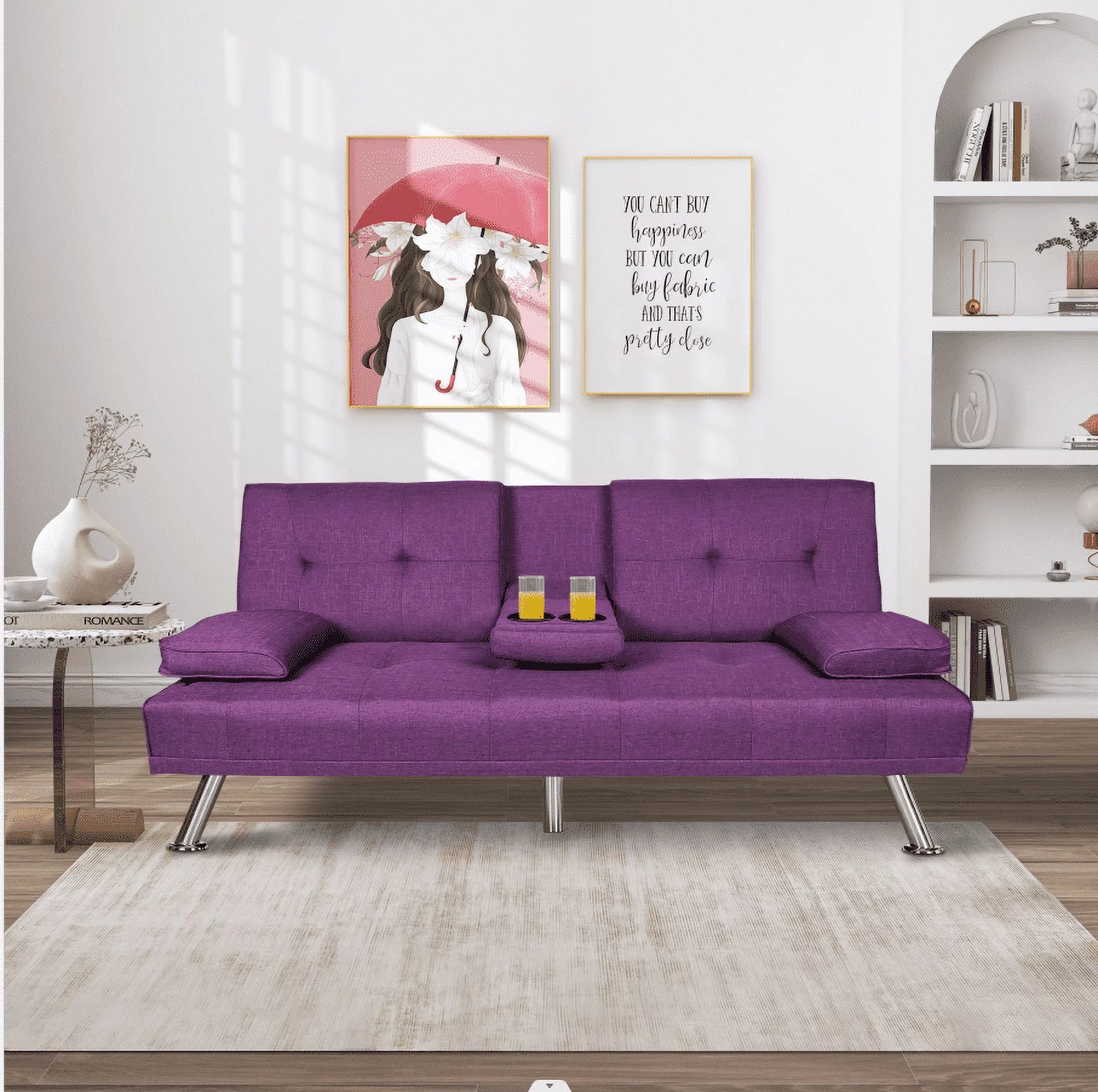 BSHTI 65.7 inch Futon Sleeper Sofa Bed, Tufted Backrest Sleeper Sofa Bed with Pillow Top Armrest