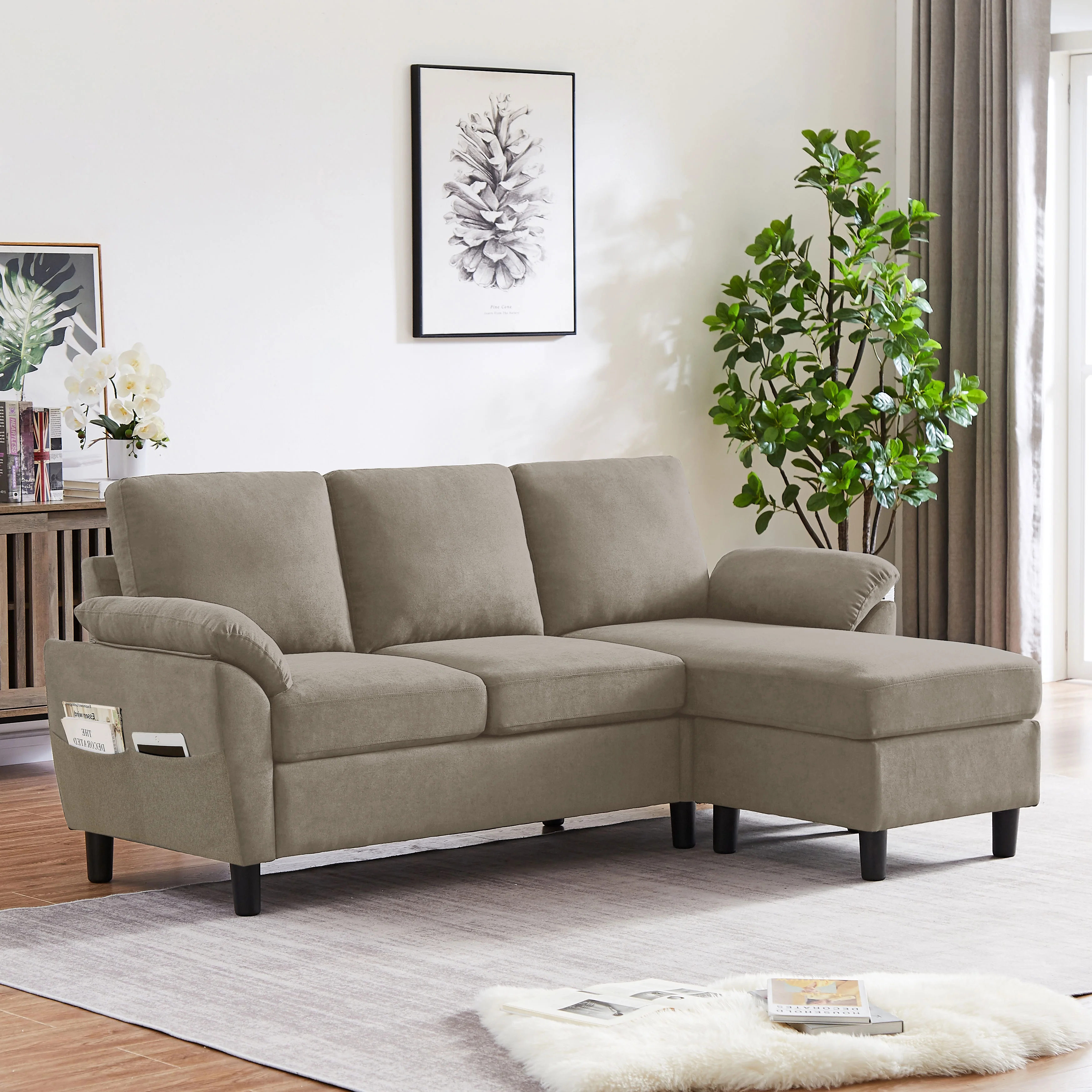 Jayseem Modern Fabric L-Shapped Sofa Sectional Couches for Living Room Convertible Sofa with Matching Chaise for Office, Apartment, Studio