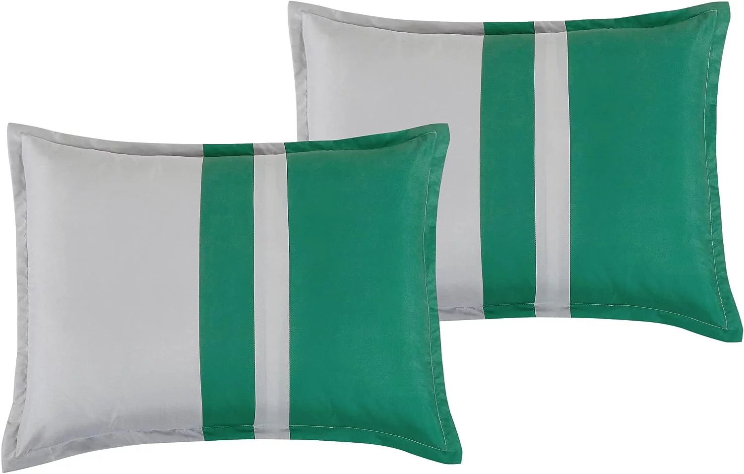 ESCA 7-Piece Bluma Green Gray Embroidery Pintuck Comforter Bedding Set - OEKO-TEX Standard 100, Breathable, All Season, Soft & Lightweight - King/Cal King Size