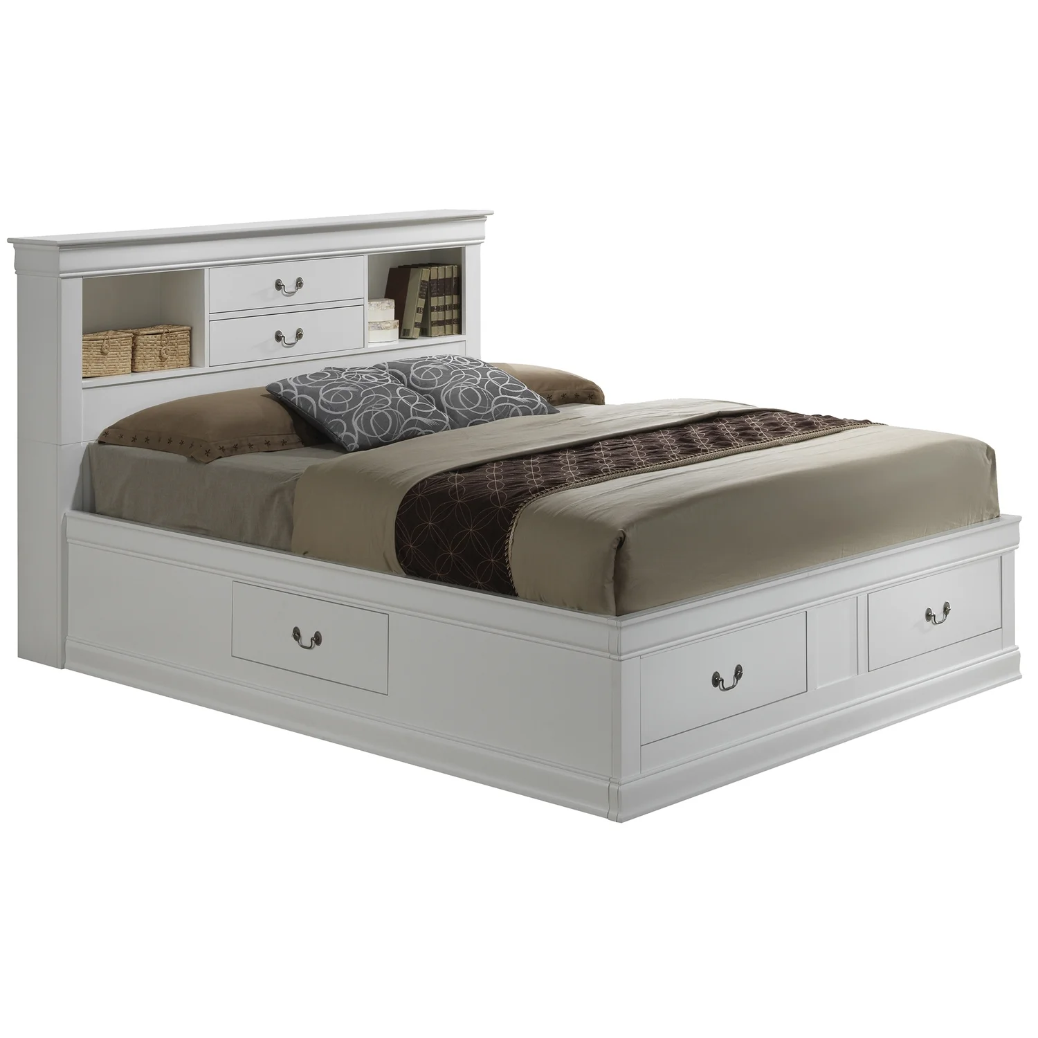 Passion Furniture Louis Philippe White Full Storage Platform Bed with 6 Storage Drawers