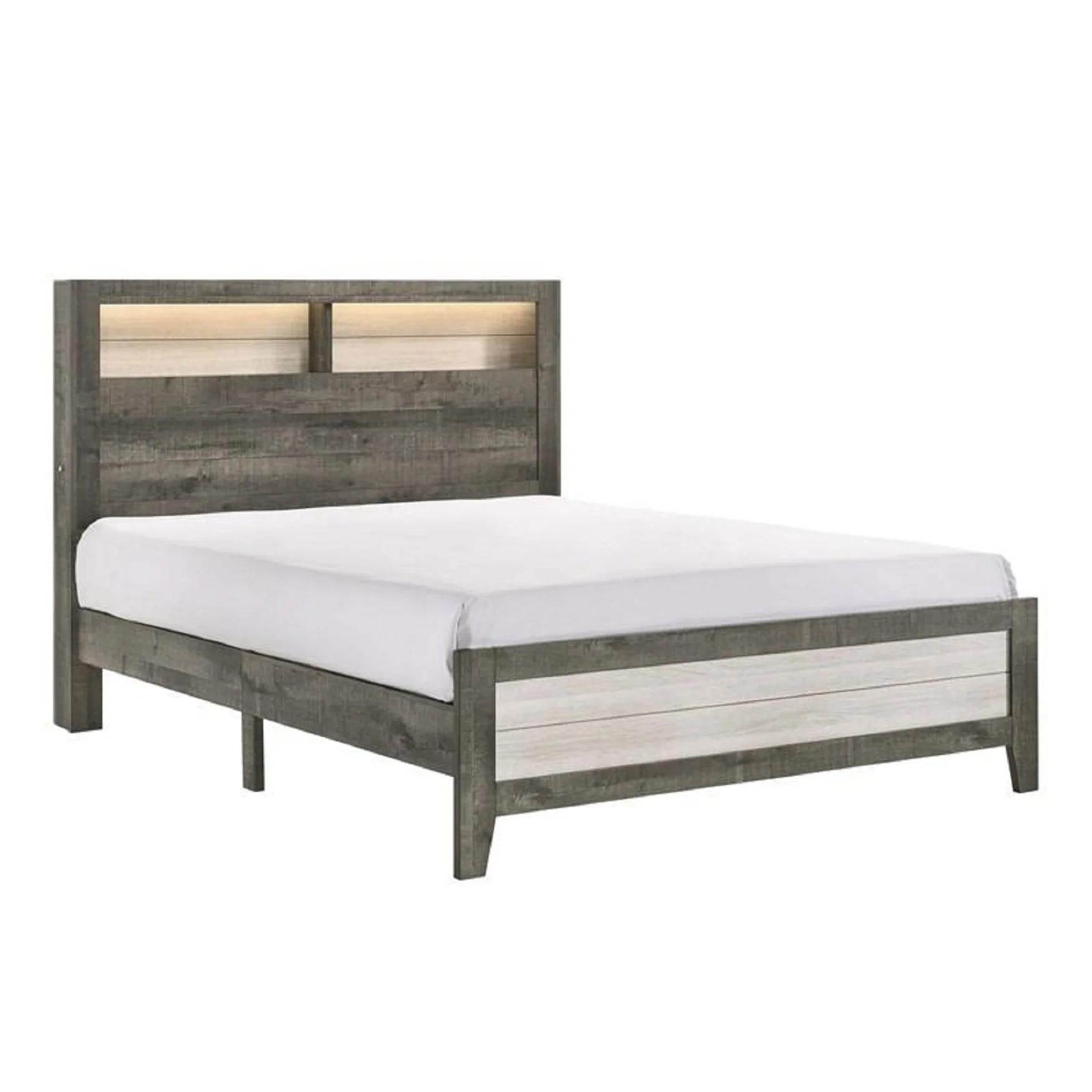 Transitional Style Two-tone Grey White Finish Queen Size 3pc Storage Headboard Platform Bed Nightstand Set Wooden Bedroom Furniture