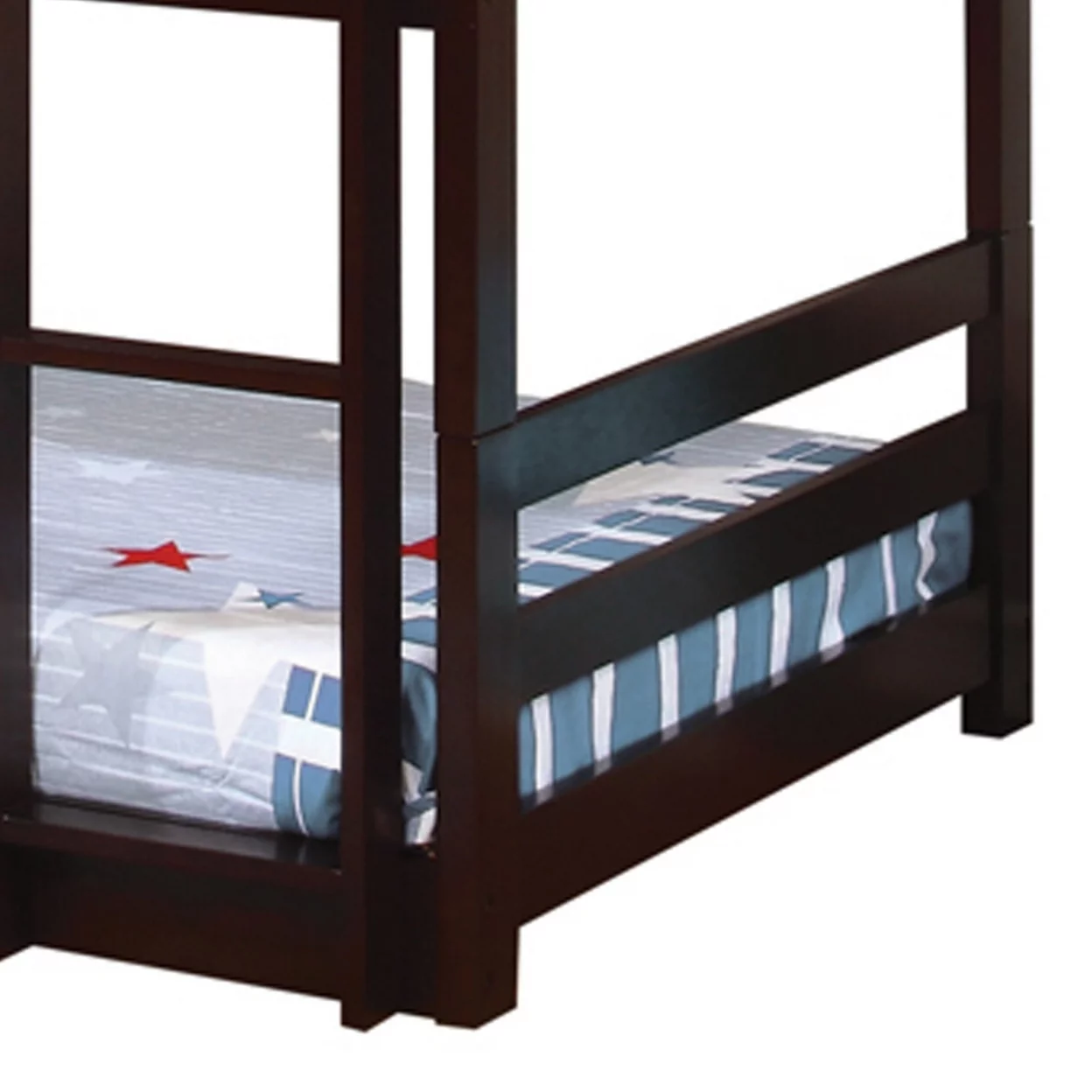 Transitional Style Wooden Triple Twin Bunk Bed with Guard Rails Brown- Saltoro Sherpi