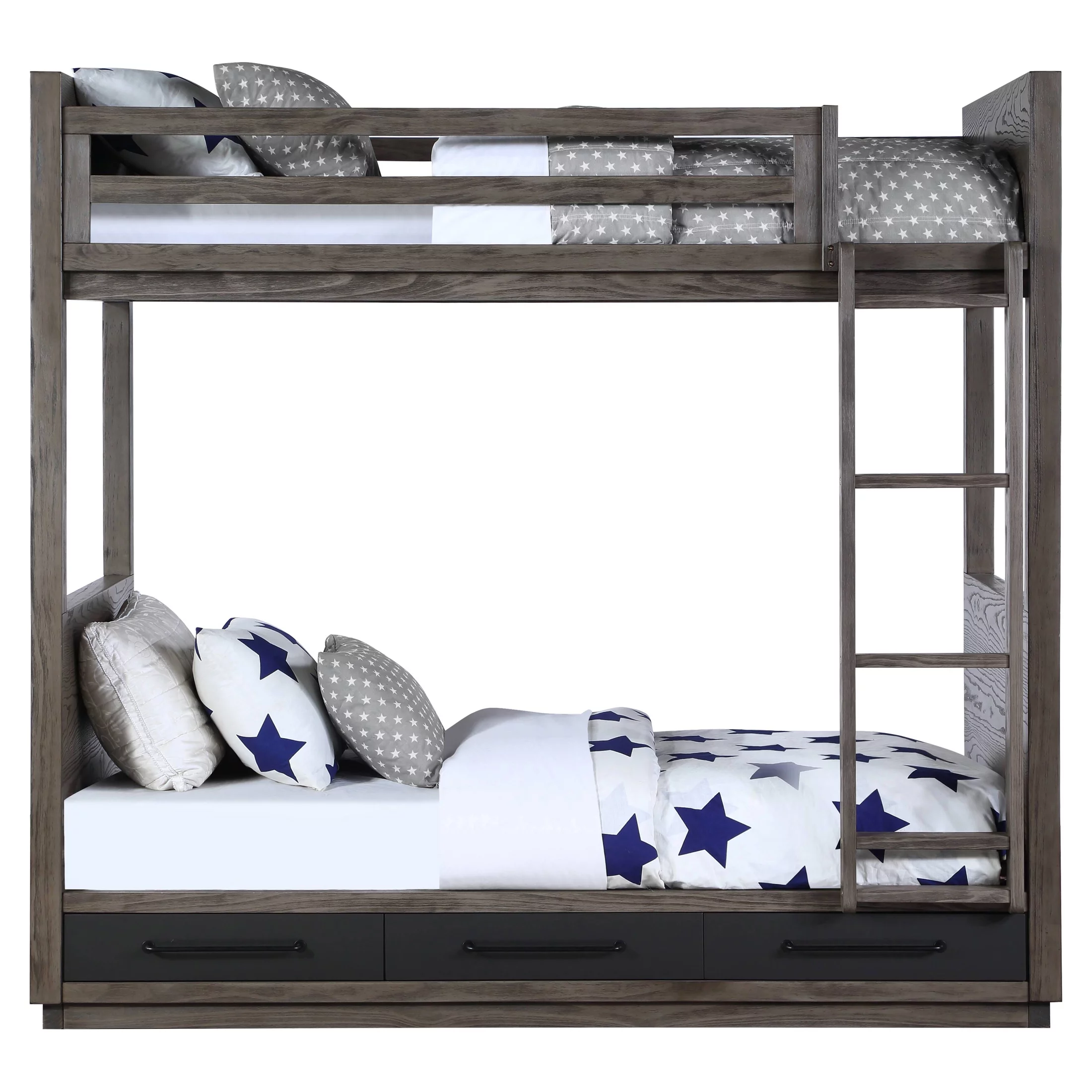 ACME Estevon Twin over Twin Bunk Bed with Ladder in Gray Oak