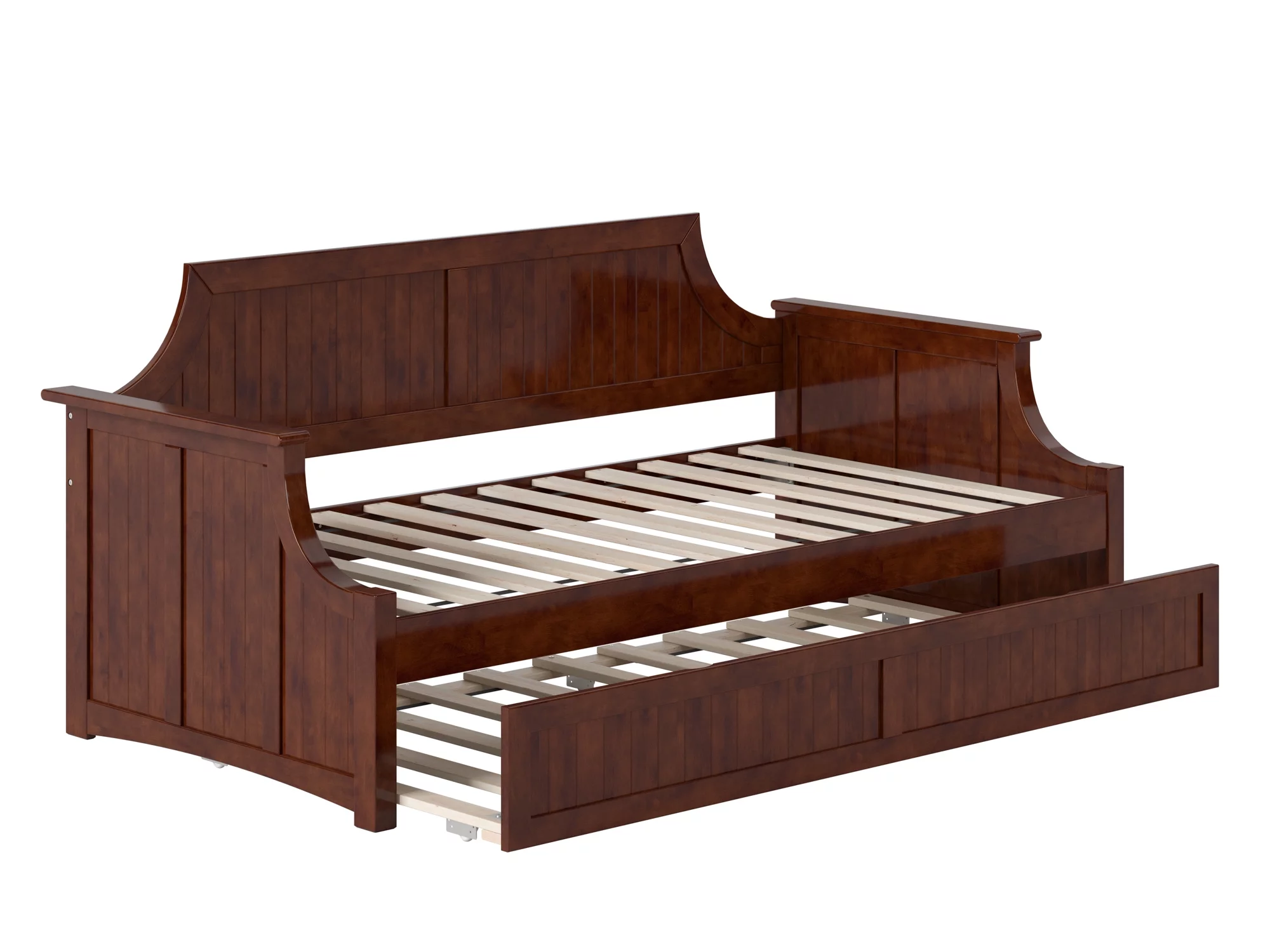 AFI Twin Daybed with Trundle Roll Out Bed in Solid Wood Cambridge Design Walnut Finish