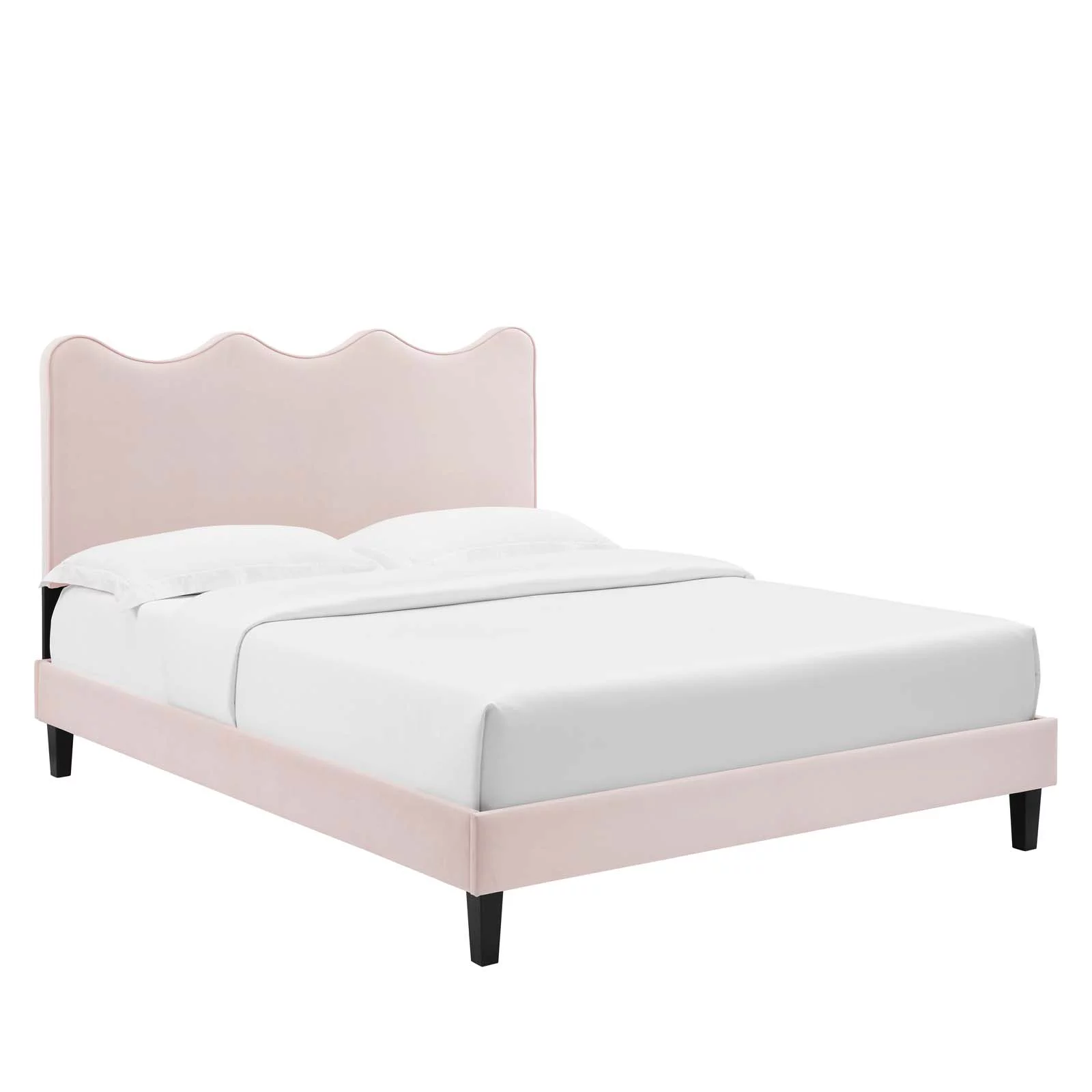 Modway Current Performance Velvet Queen Platform Bed in Pink