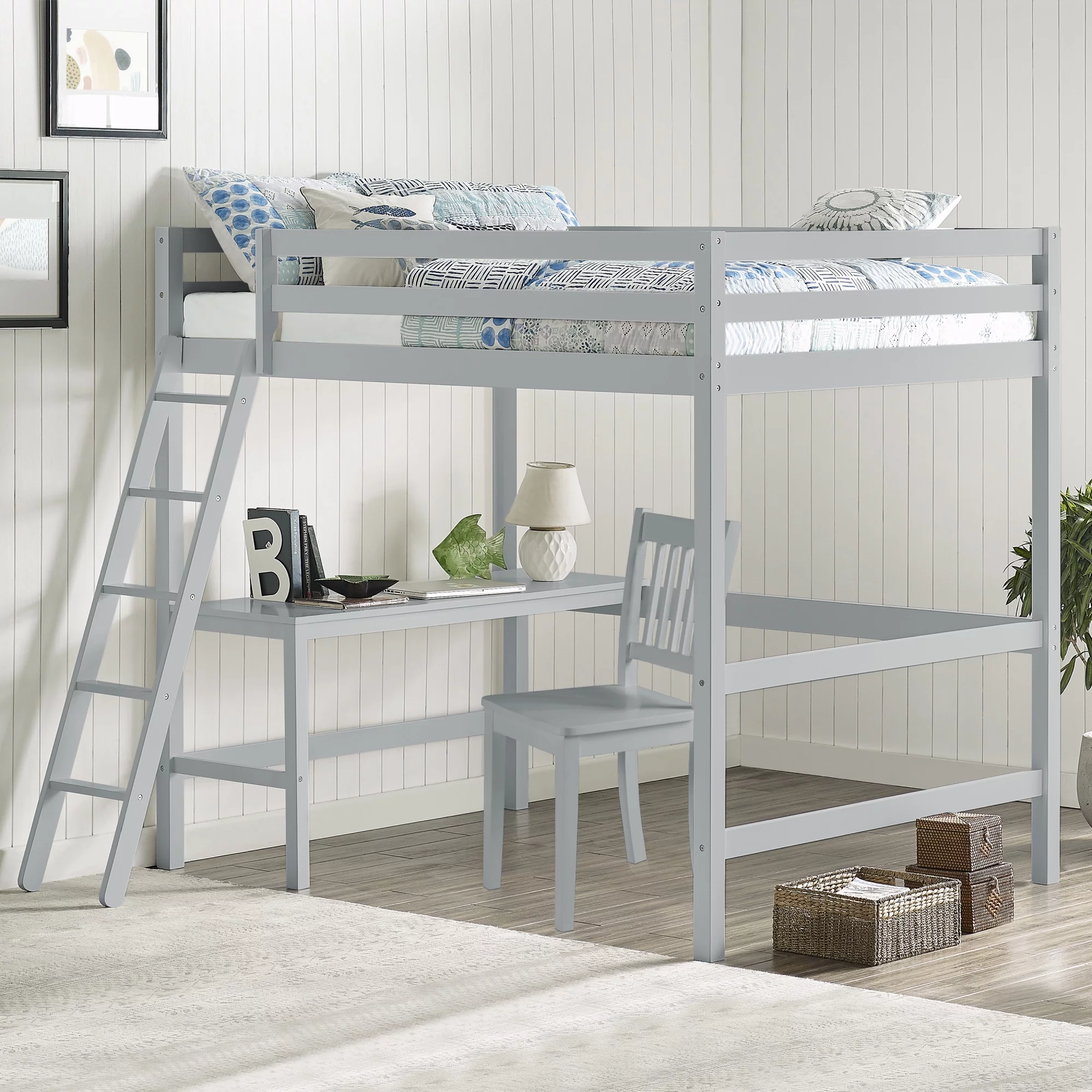 Hillsdale Furniture Kids and Teen Caspian Full Loft Bed with Desk Chair, Gray