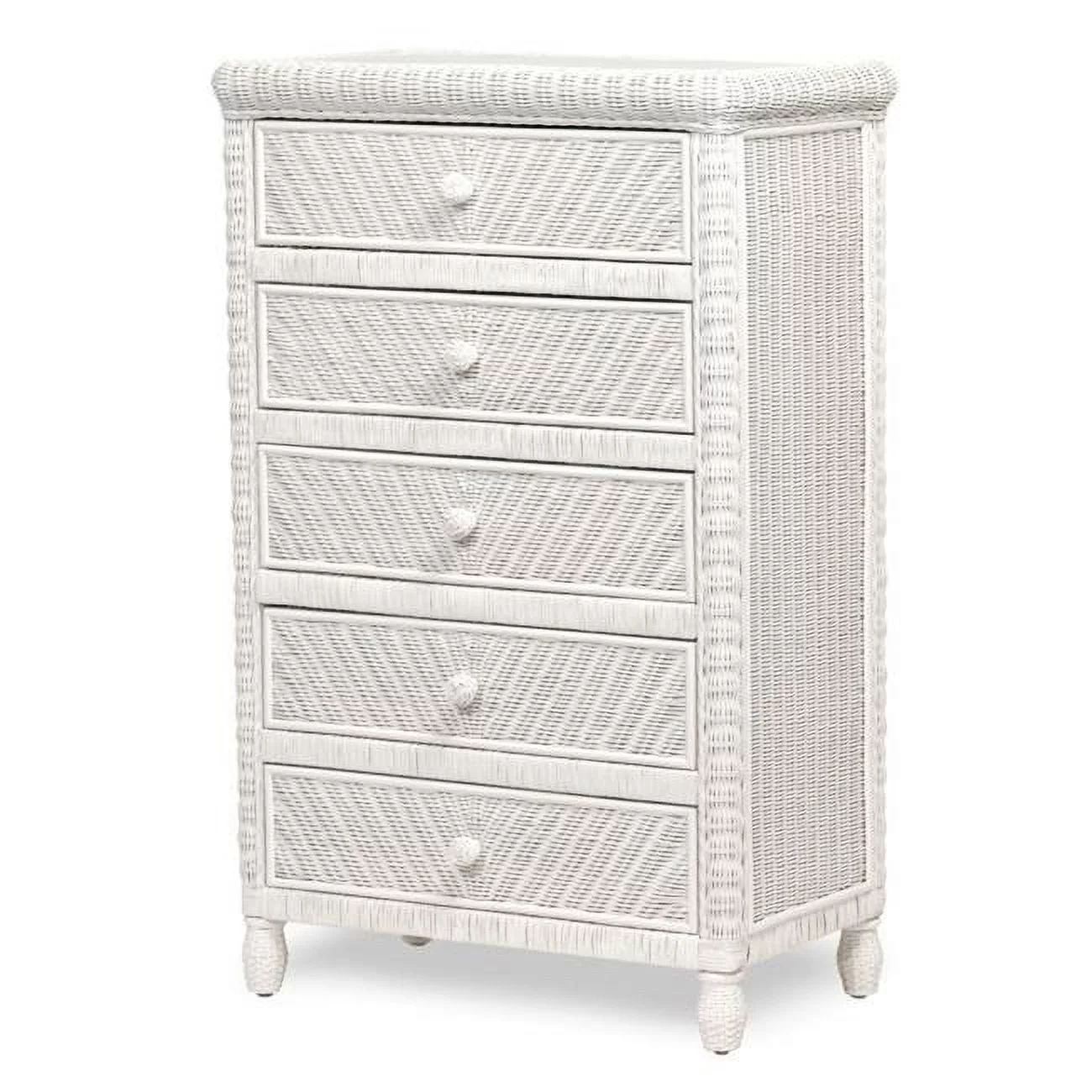 Sea Winds 48.5 x 32 x 18 in. Santa Cruz 5-Drawer Chest with Glass Top, White