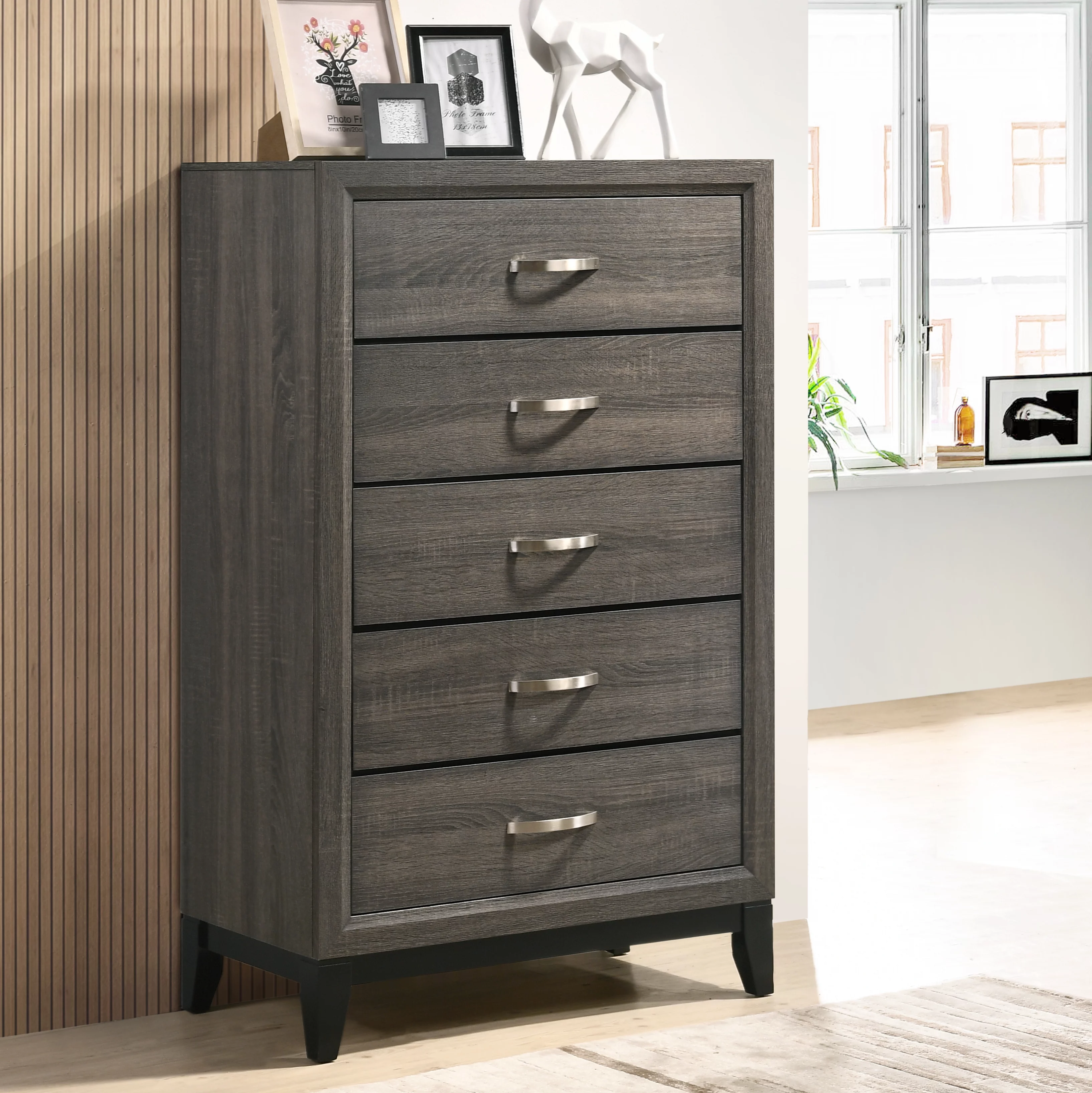 Stout Metal Bar Pulls Distressed Chest, Wood, Dark Ash Gray