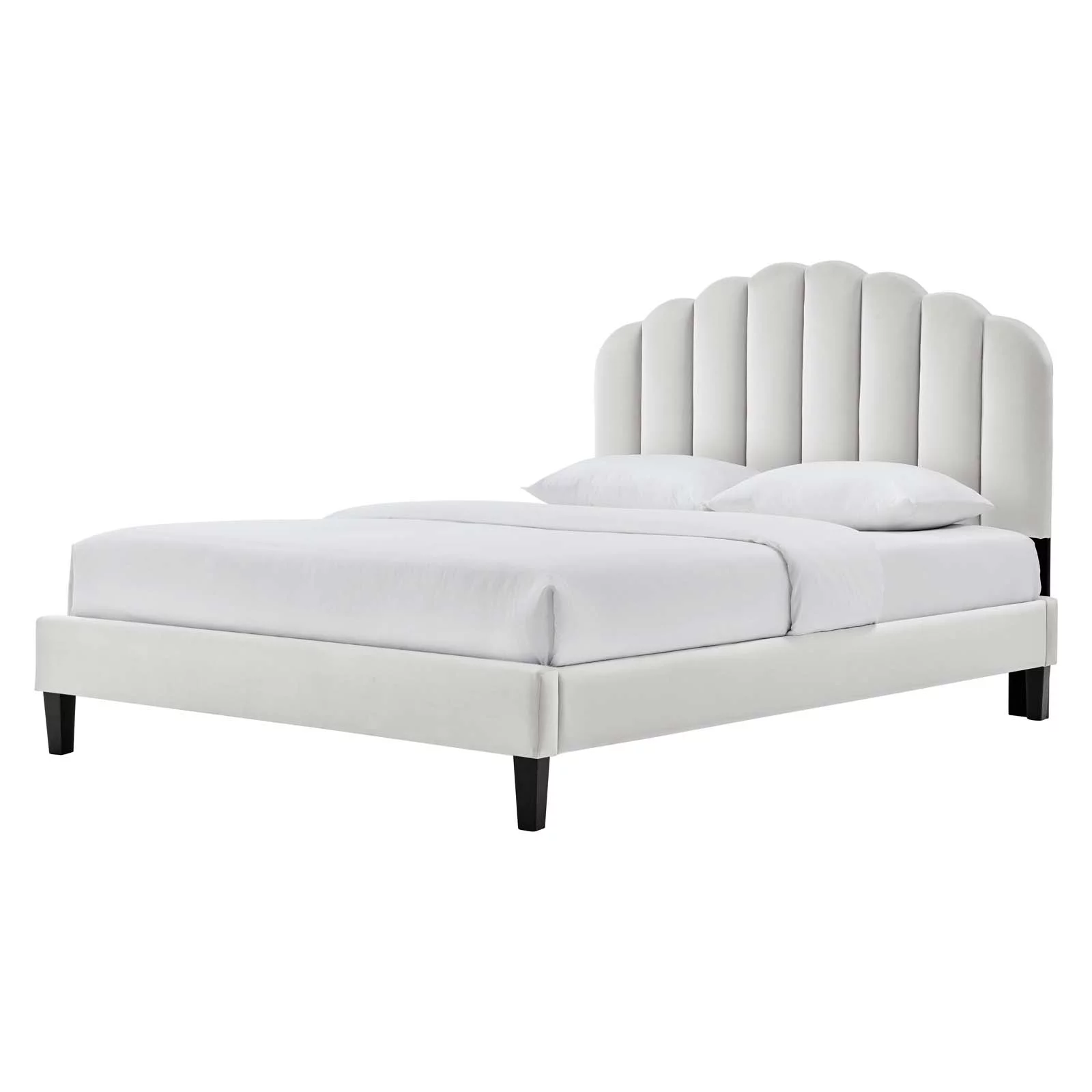 Platform Bed Frame, Twin Size, Grey Gray, Velvet, Modern Contemporary, Bedroom Master Guest Suite Room
