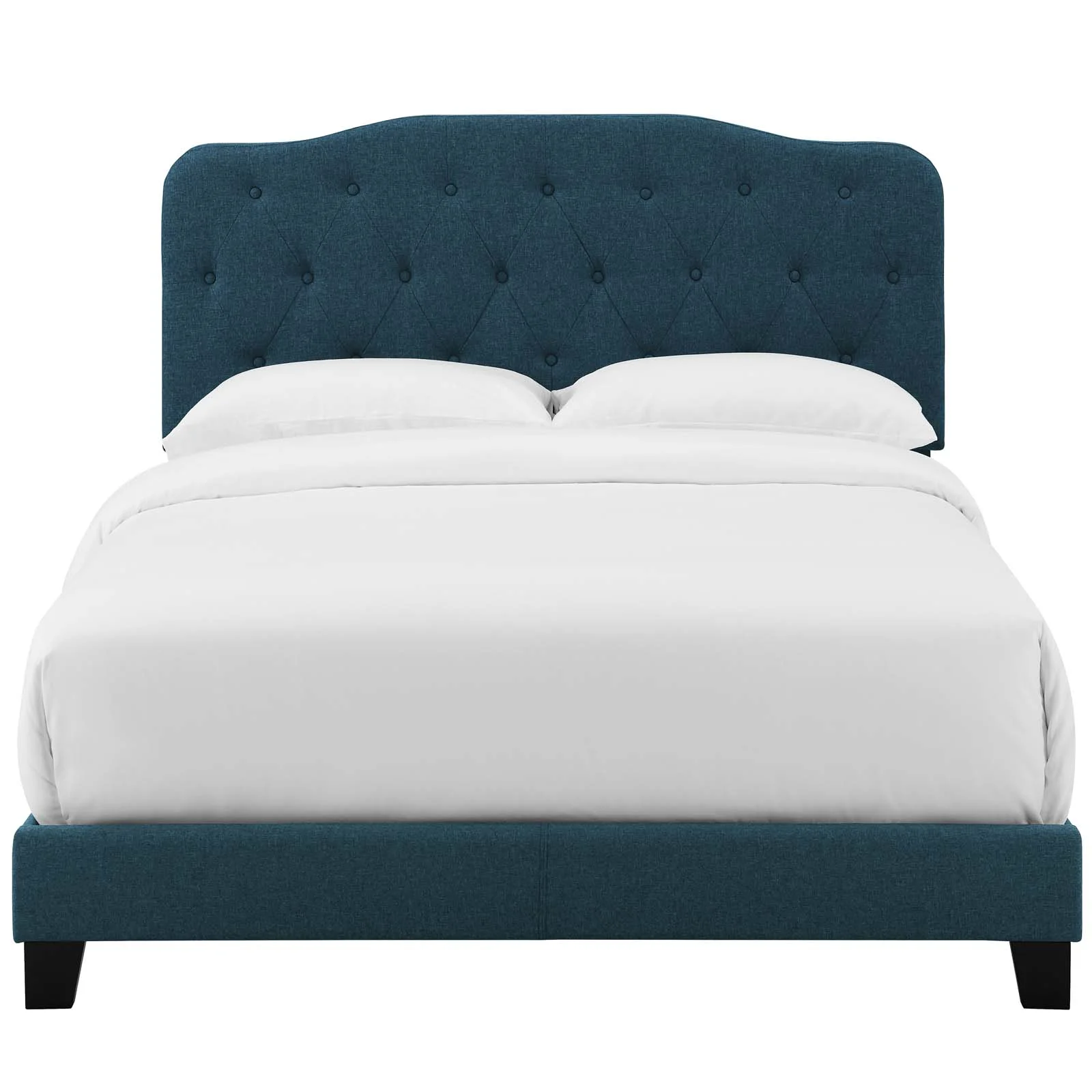 Modern Contemporary Urban Design Bedroom Full Size Platform Bed Frame, Fabric, Navy Blue, Box Spring Required