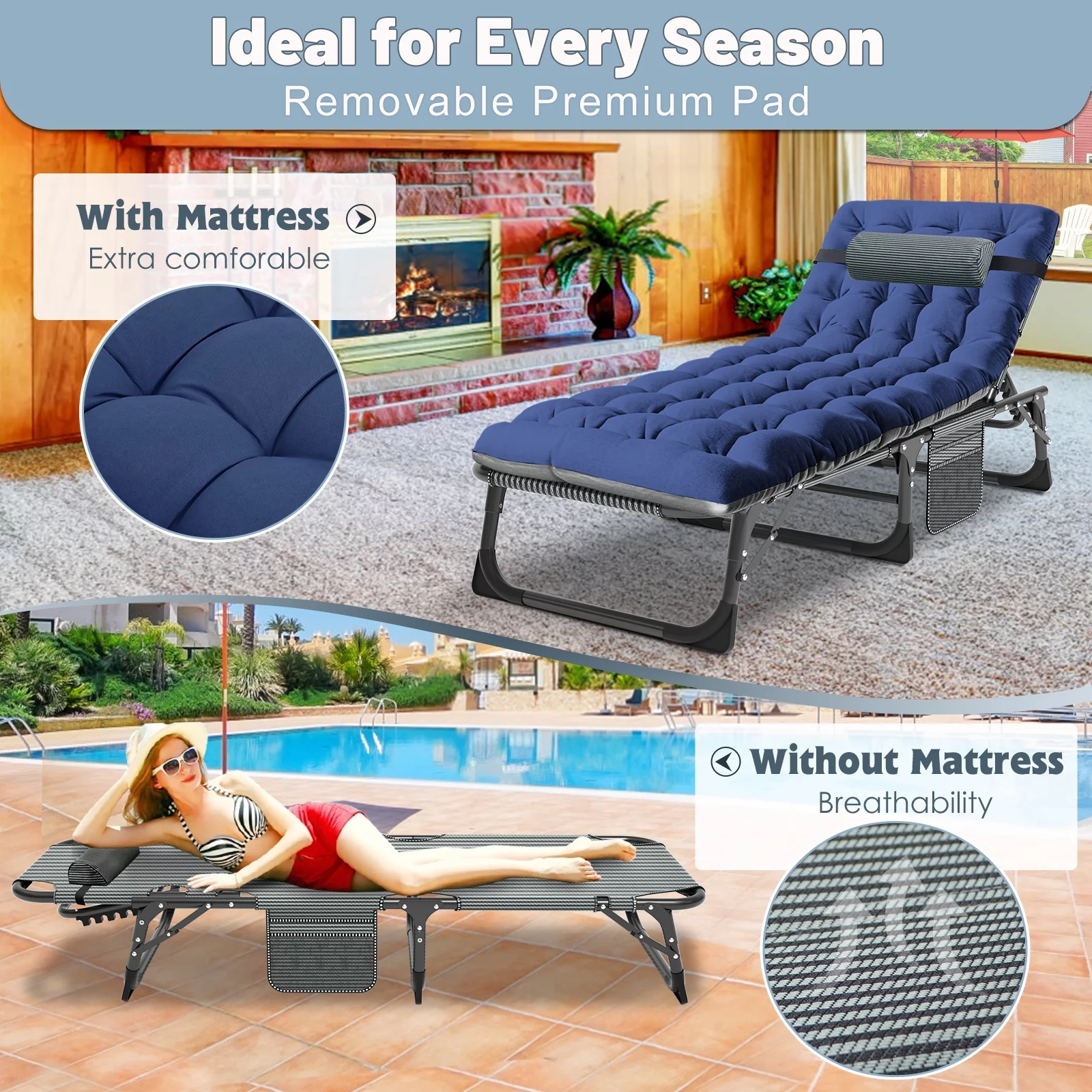 FICISOG Folding Camping Cot, Outside Adults 4-Fold Sleeping Cots with Pillow, up to 400 lbs