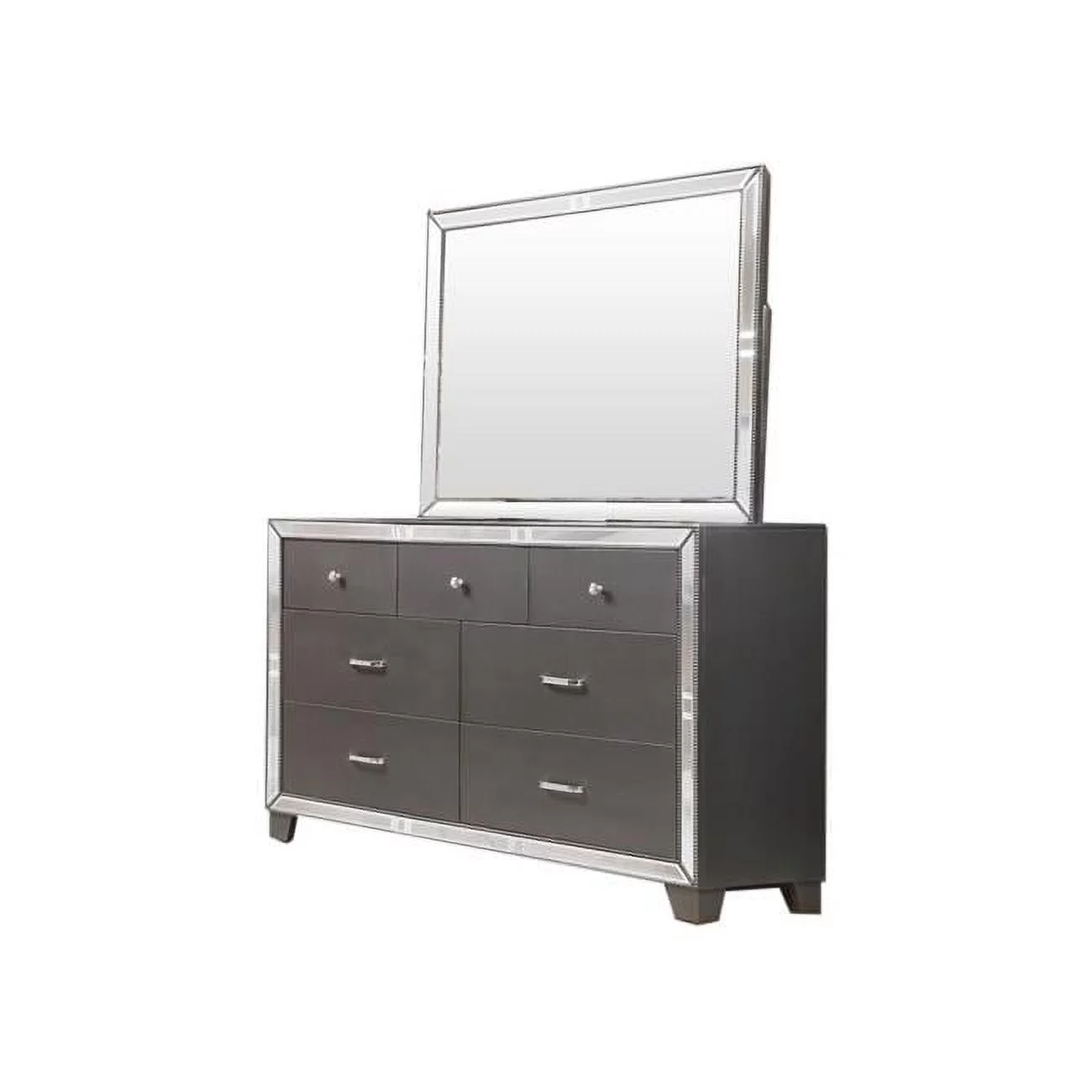 Best Master Furniture Beronica Transitional Wood Dresser and Mirror in Silver