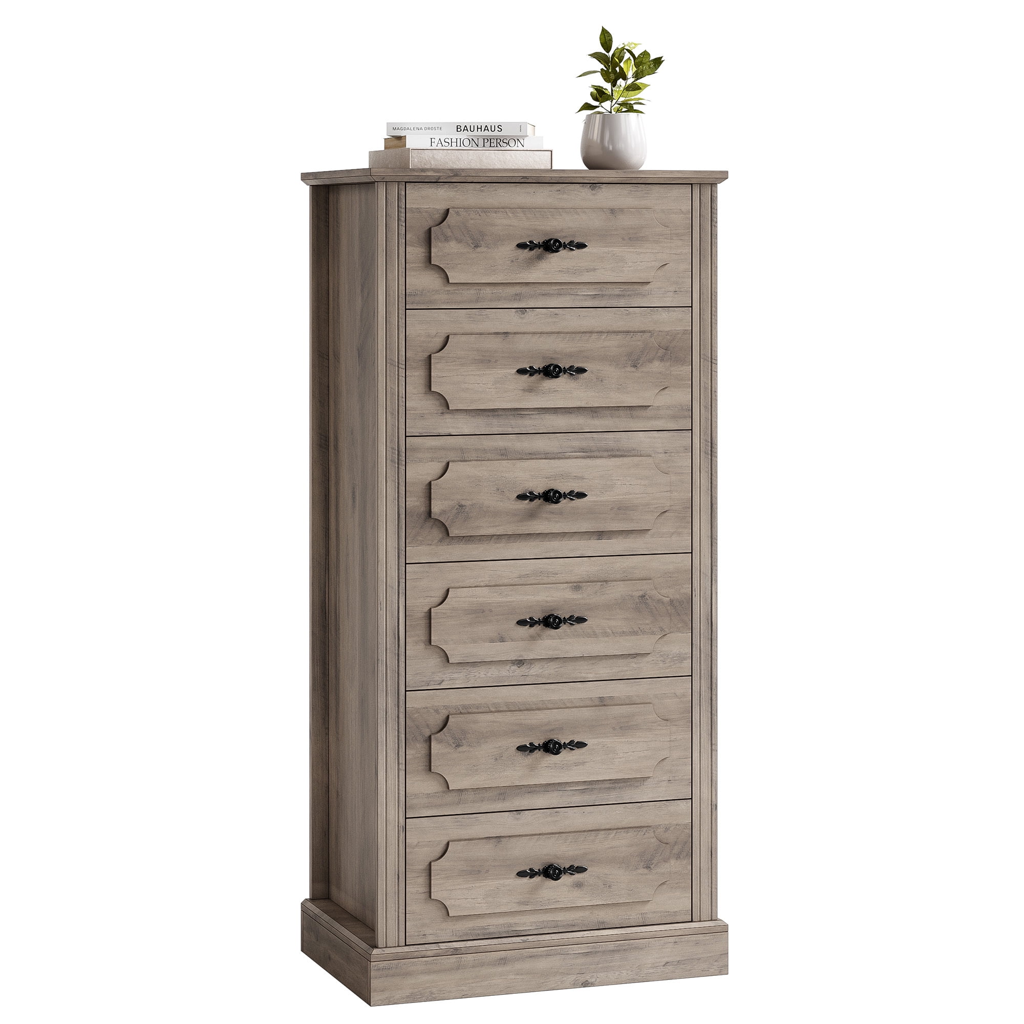 Homfa 6 Drawer Vintage Dresser, 51''H Wood Storage Cabinet tall Chest of Drawers for Bedroom Living Room