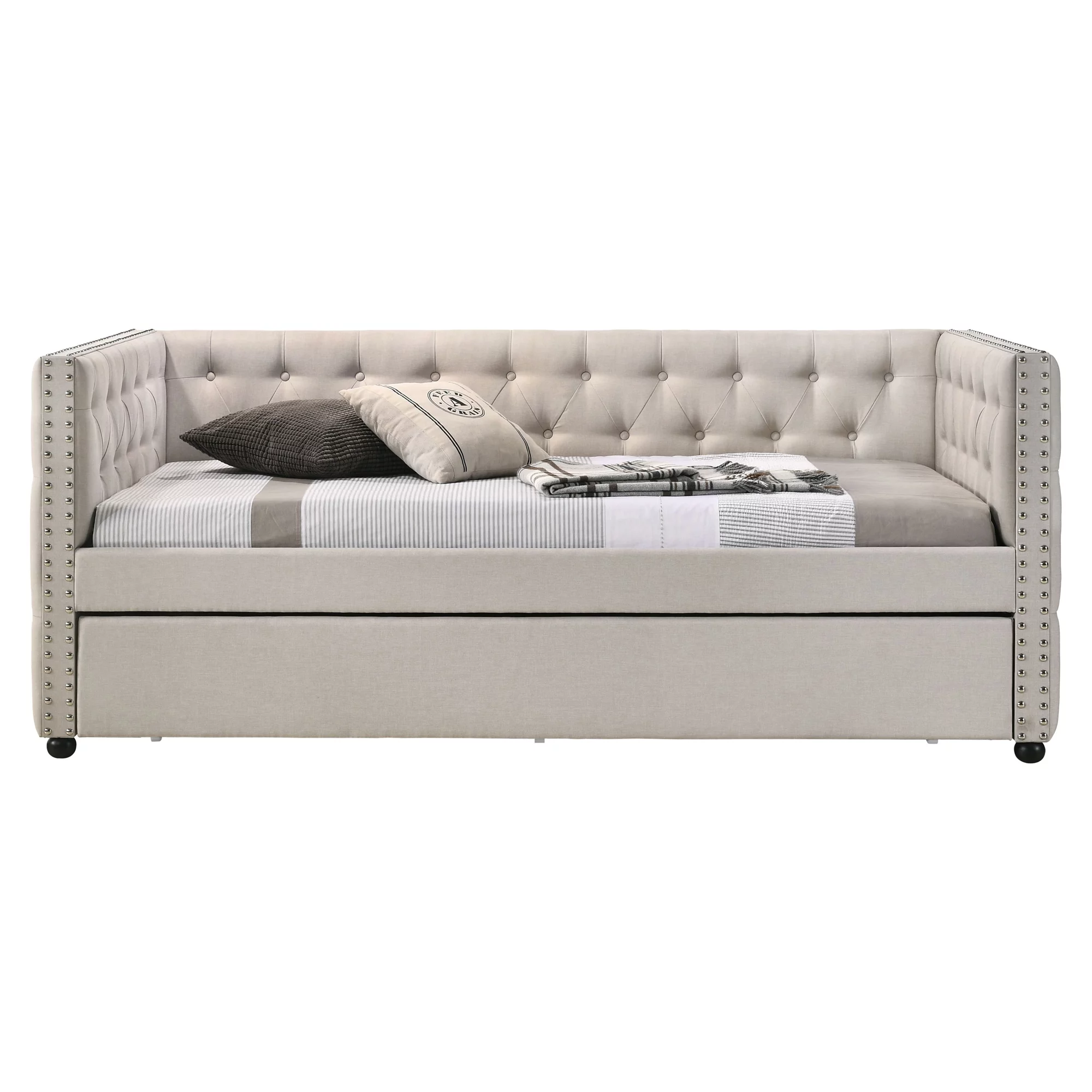 ACME Romona Upholstered Twin Daybed with Trundle in Beige