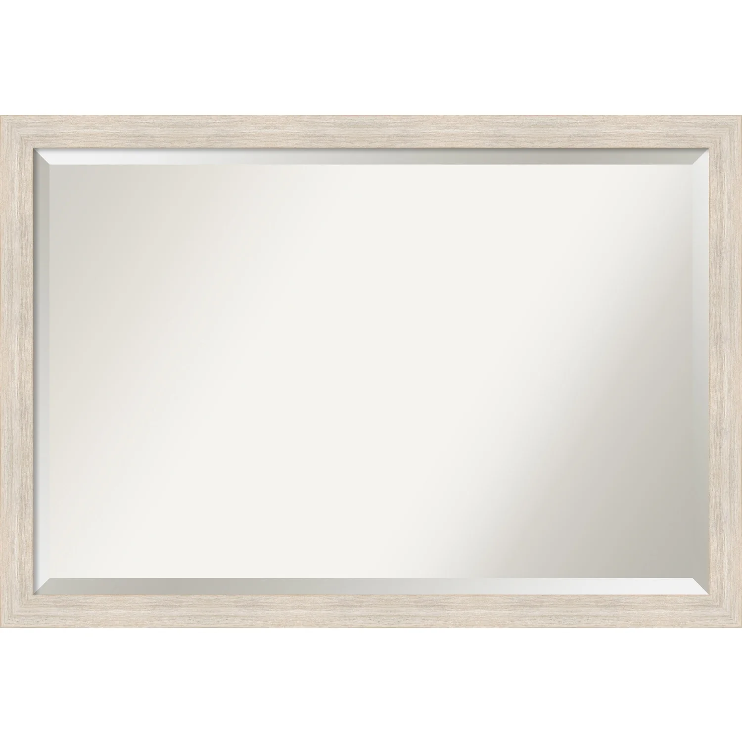 Amanti Art Beveled Wood Bathroom Wall Mirror - Hardwood Whitewash Narrow Frame - Hardwood White Wash Narrow Outer Size: 19 x 23 in