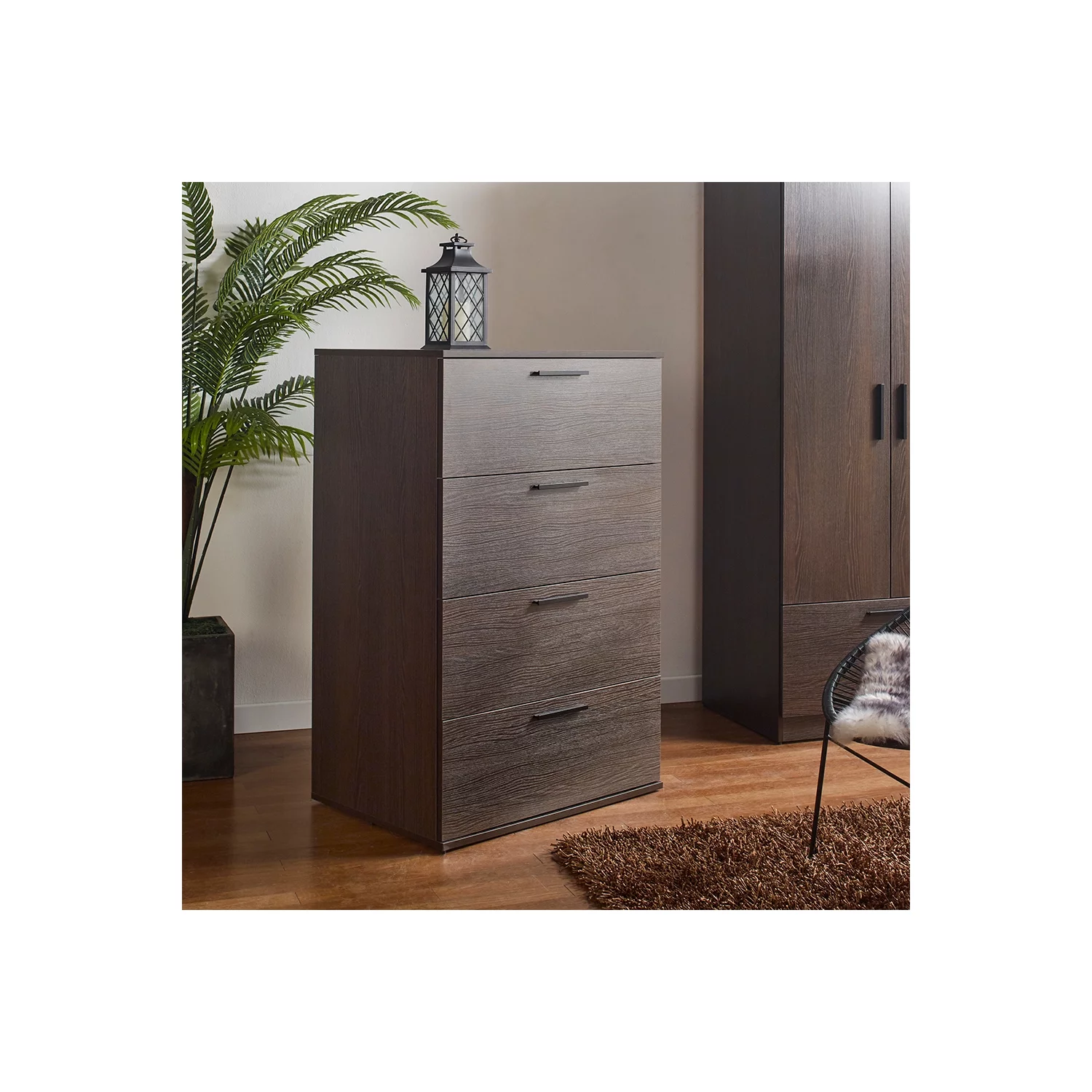 Klair Living Oliver Farmhouse Wood Chest with Four Drawers in Brown