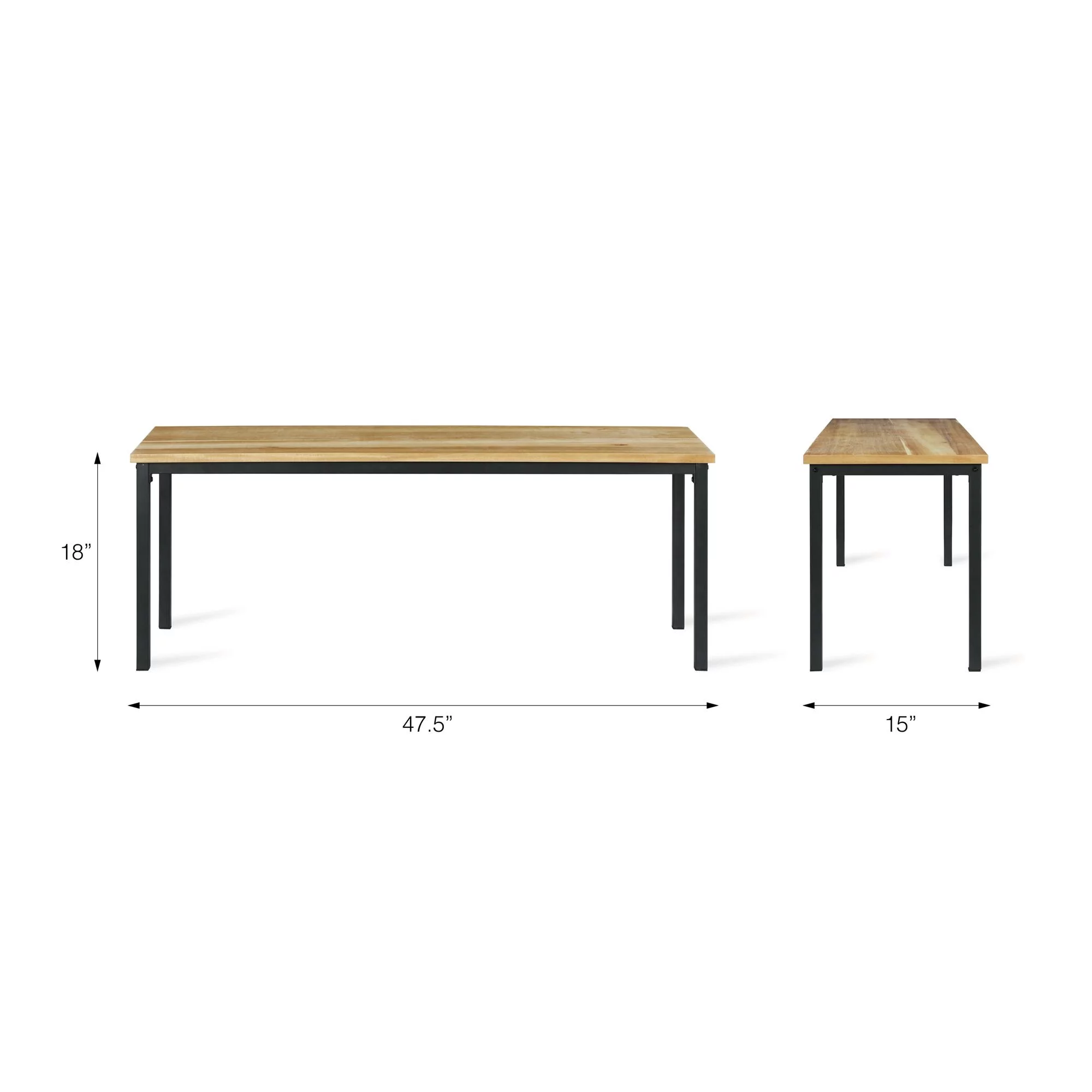 Novogratz Linden Wood and Metal Dining Bench, Natural, Gray