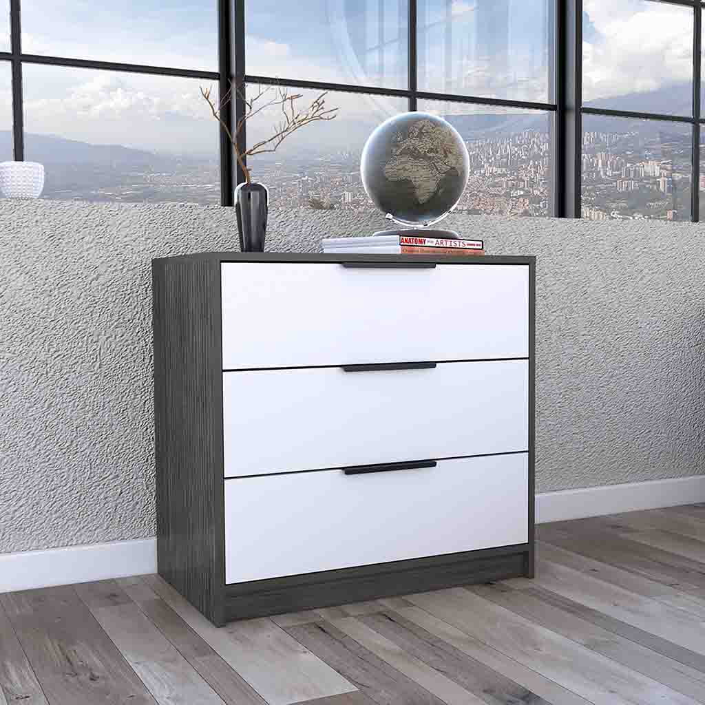 CoSoTower 3 Drawers Dresser Maryland, Superior Top, Smokey Oak / White Finish