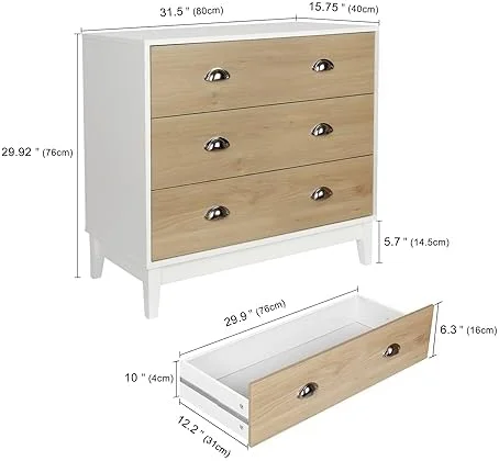 LNboomLife Dresser for Bedroom with 3 Drawers  15.75" D x 31.5" W x 36.2" H Modern Wood Chest of Drawer  3 Drawer Dresser with   Mid Century Herringbone Organizer Bedroom  for
