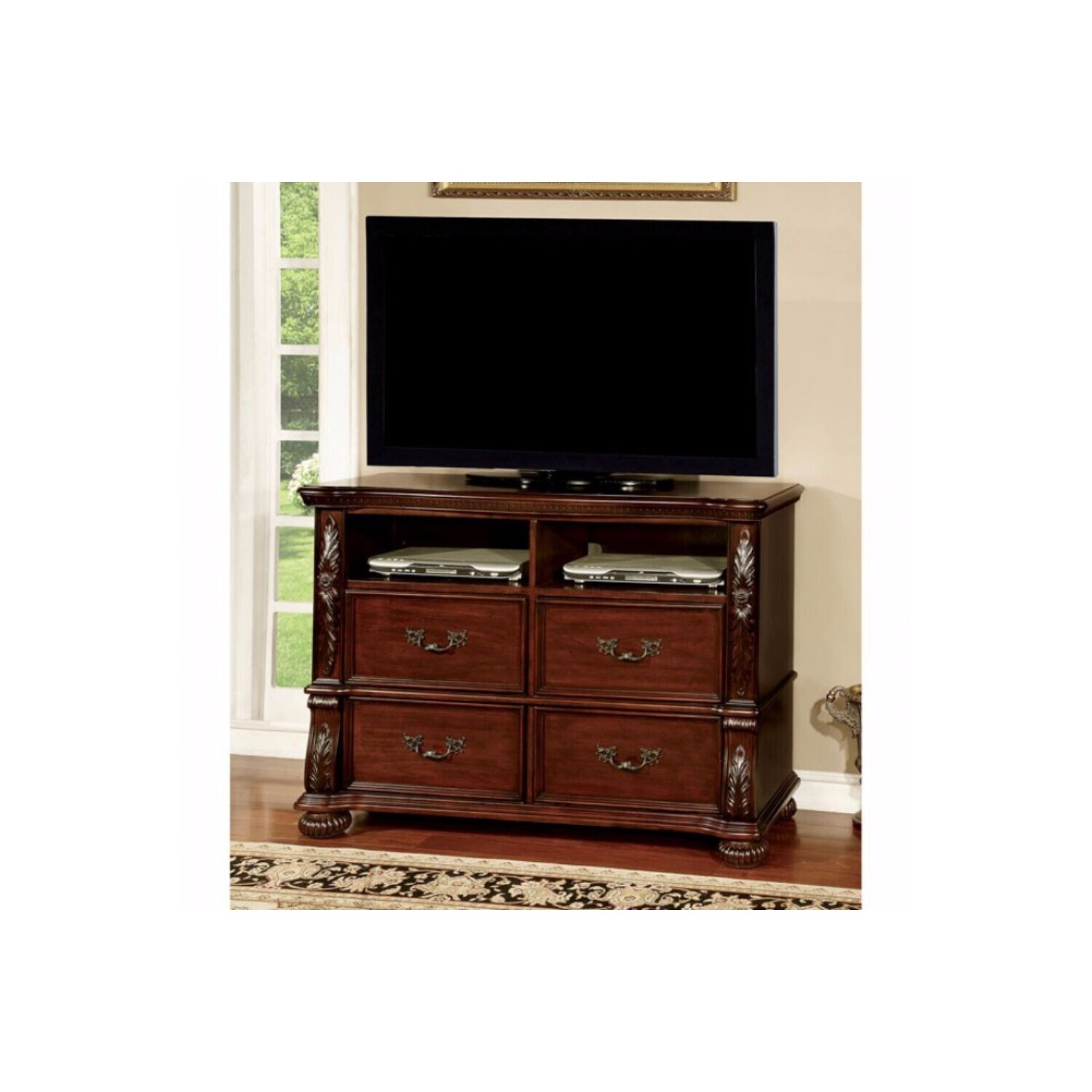 Maykoosh Victorian Vintage Elegantly Styled Wooden Media Chest, Brown Cherry