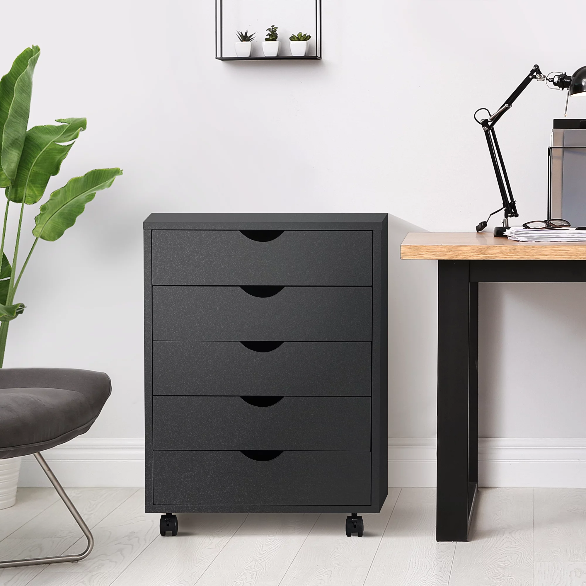 5 Drawer Dresser - Chest Dressers with Wood Storage Cabinet, Mobile Organizer for Bedroom, Home, Office, Black