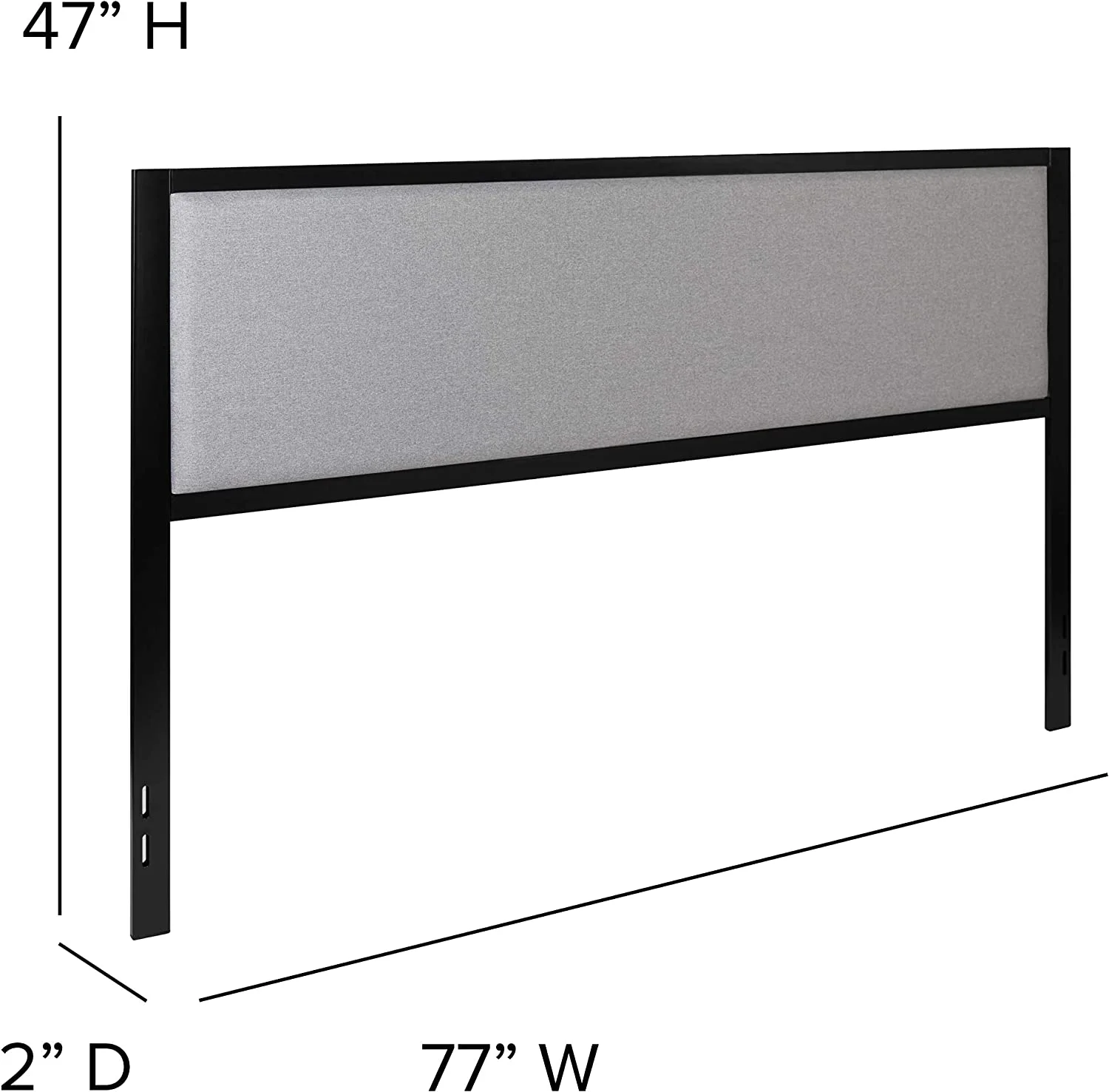 King Size Metal Headboard - Lt Gray Fabric Upholstery Fits Standard Bed Frames