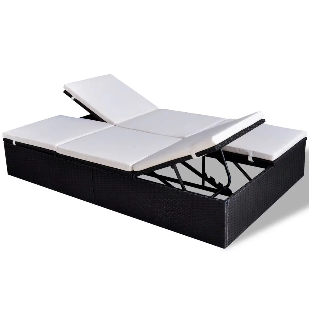 Dcenta Double Chaise Lounge Chair 2-Person Outdoor Patio Garden Daybed Poly Rattan Sun Lounger with Adjustable Cushion Outdoor Furniture, 76