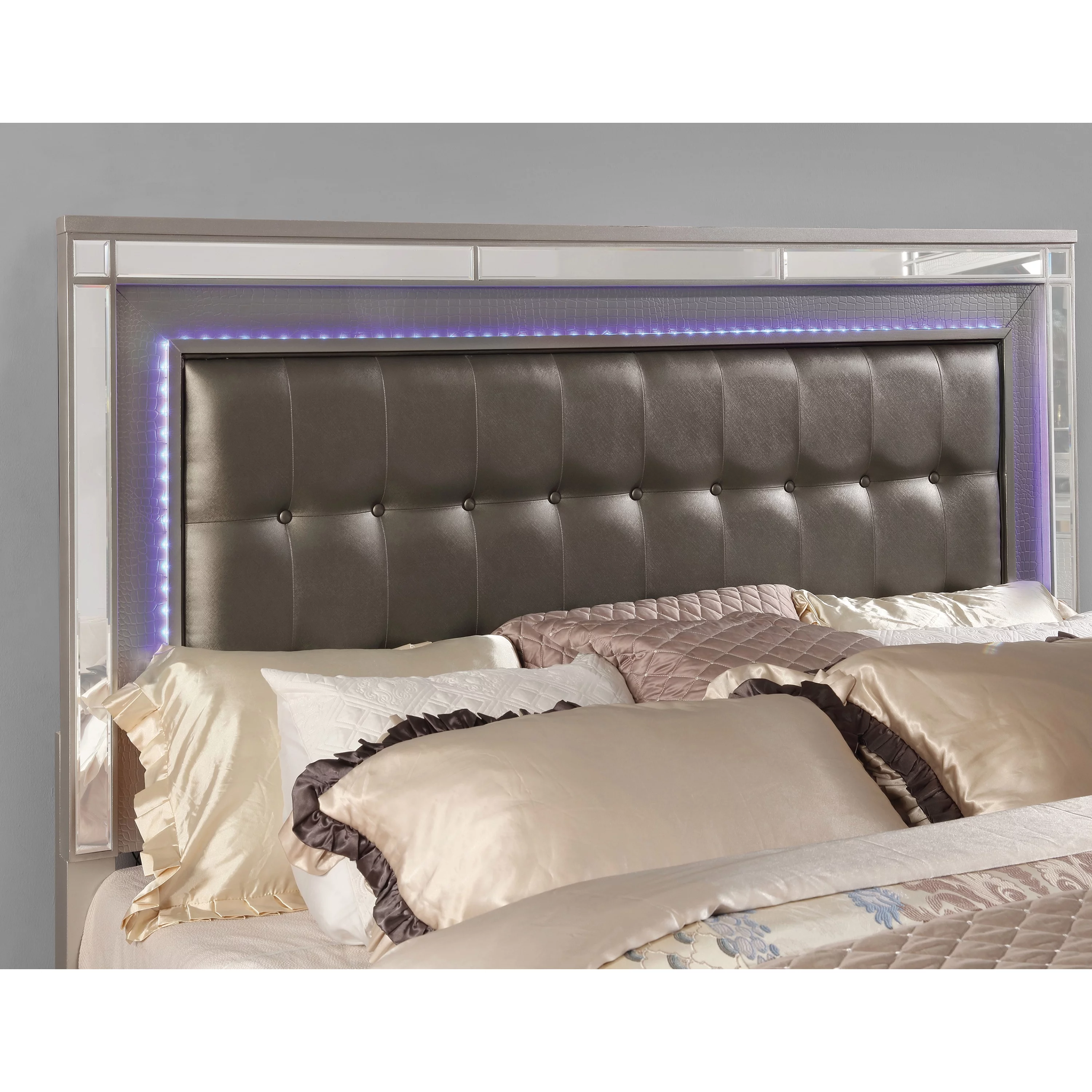 Furniture of America Amana Panel Bed, Eastern King, Silver and Dark Gray