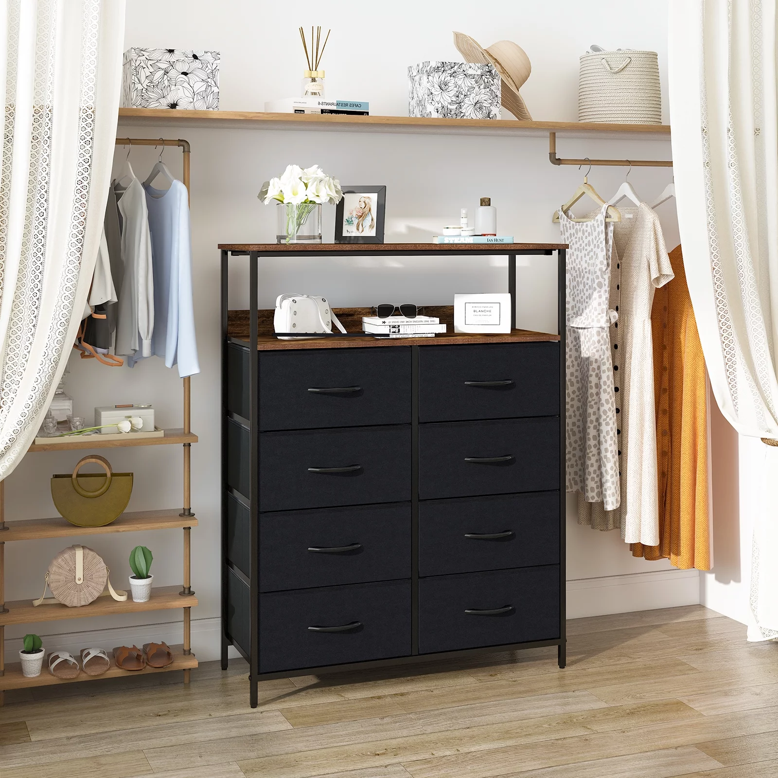 ROOFAR 8 Drawer Dresser, Dresser for Bedroom, Closet Organizer, Modern Cabinet, Rustic Brown