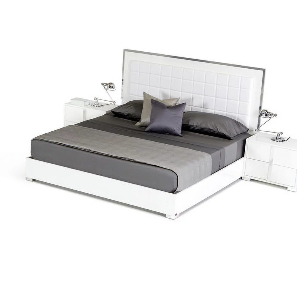 Grey Elm Glossy Finish Eastern King Bed Made In Italy VIG Modrest San Marino