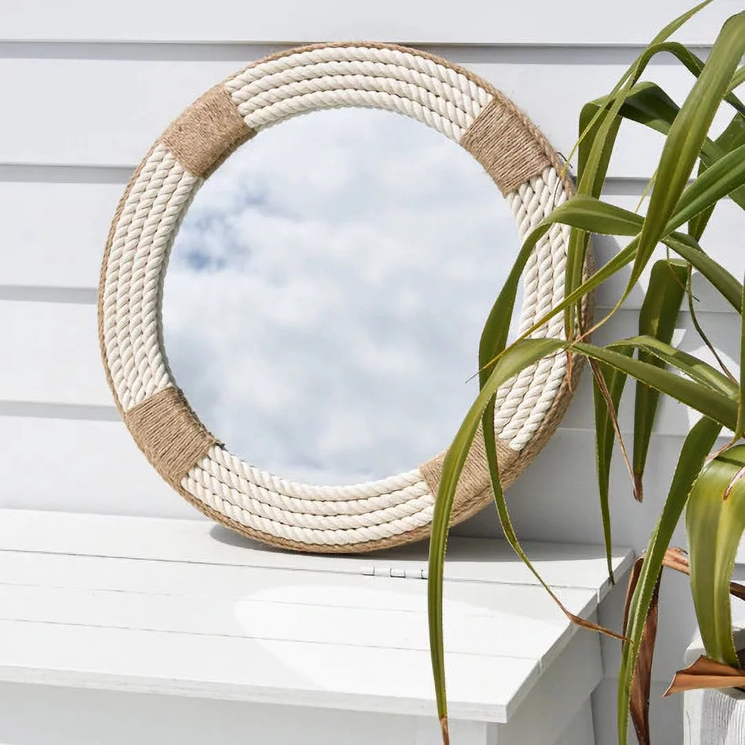 Capital International Wall Mounted Coastal Theme Wooden Round Jute Wall Mirror for Bathroom ( 16