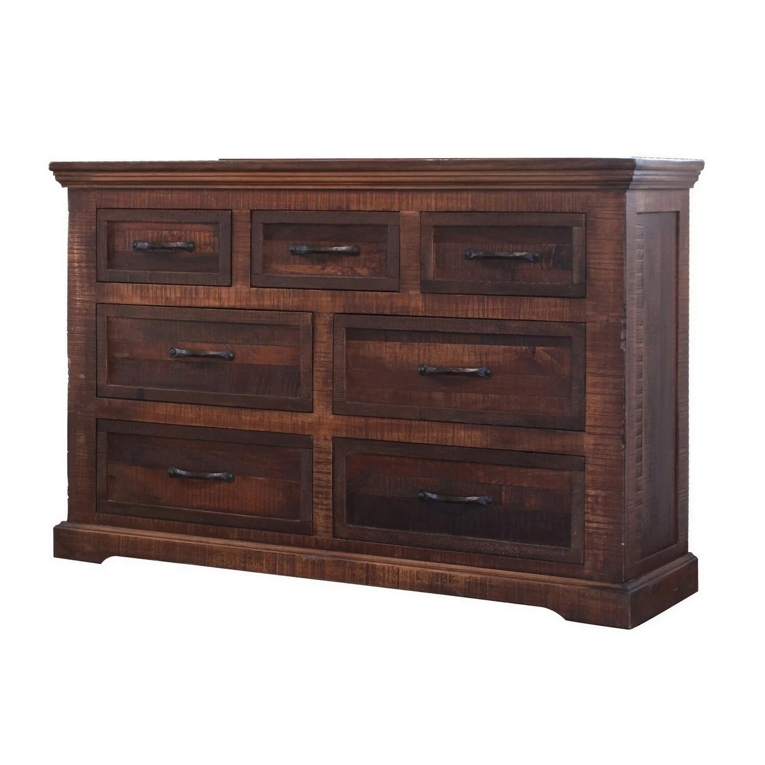 BenJara Bry 39 Inch 7 Drawer Dresser, Solid Parota, Mango and Pine Wood, Dark Brown