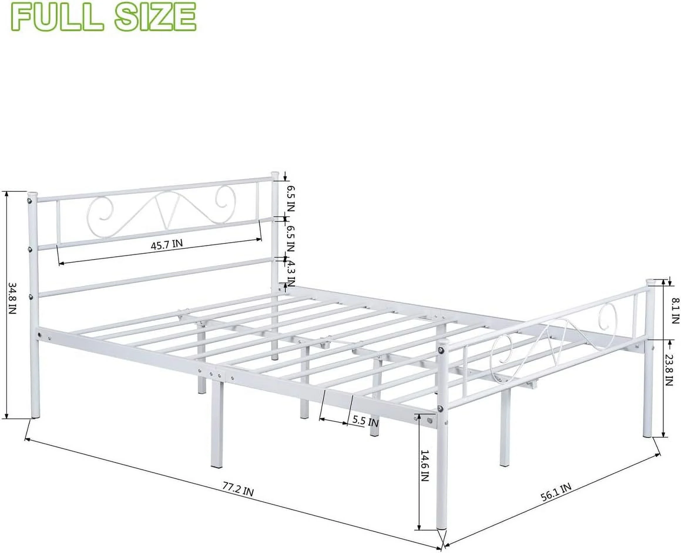 Double Bed Full Size Bed Frame Metal Platform Headboard Steel Foundation