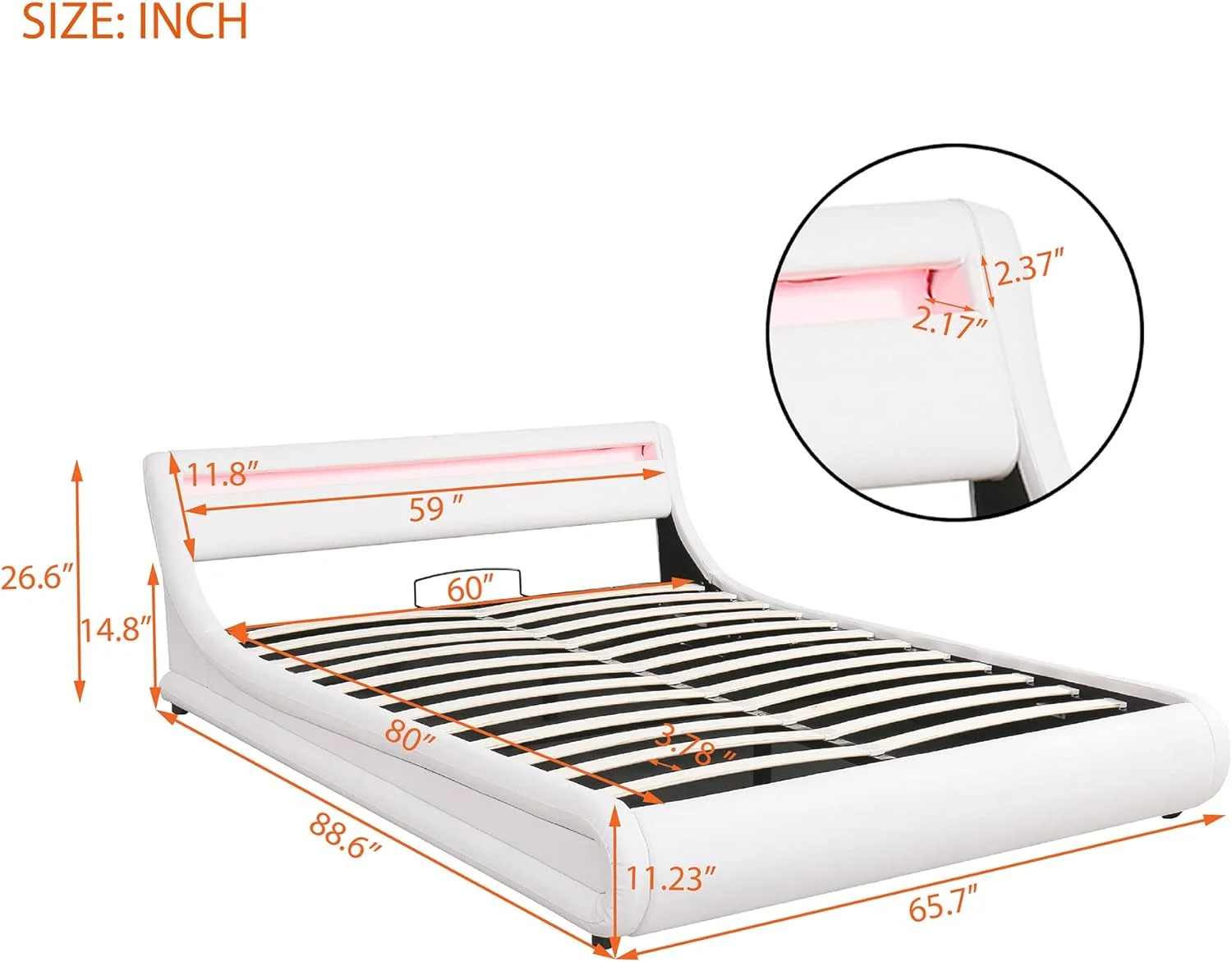 Quee Size Faux Leather Upholstered Platform Bed With A Hydraulic Storage System/16 LED Lights Headboard/Bed Frame With Slatted, Gas Lift Storage Bed With LED o Box Sprig Required