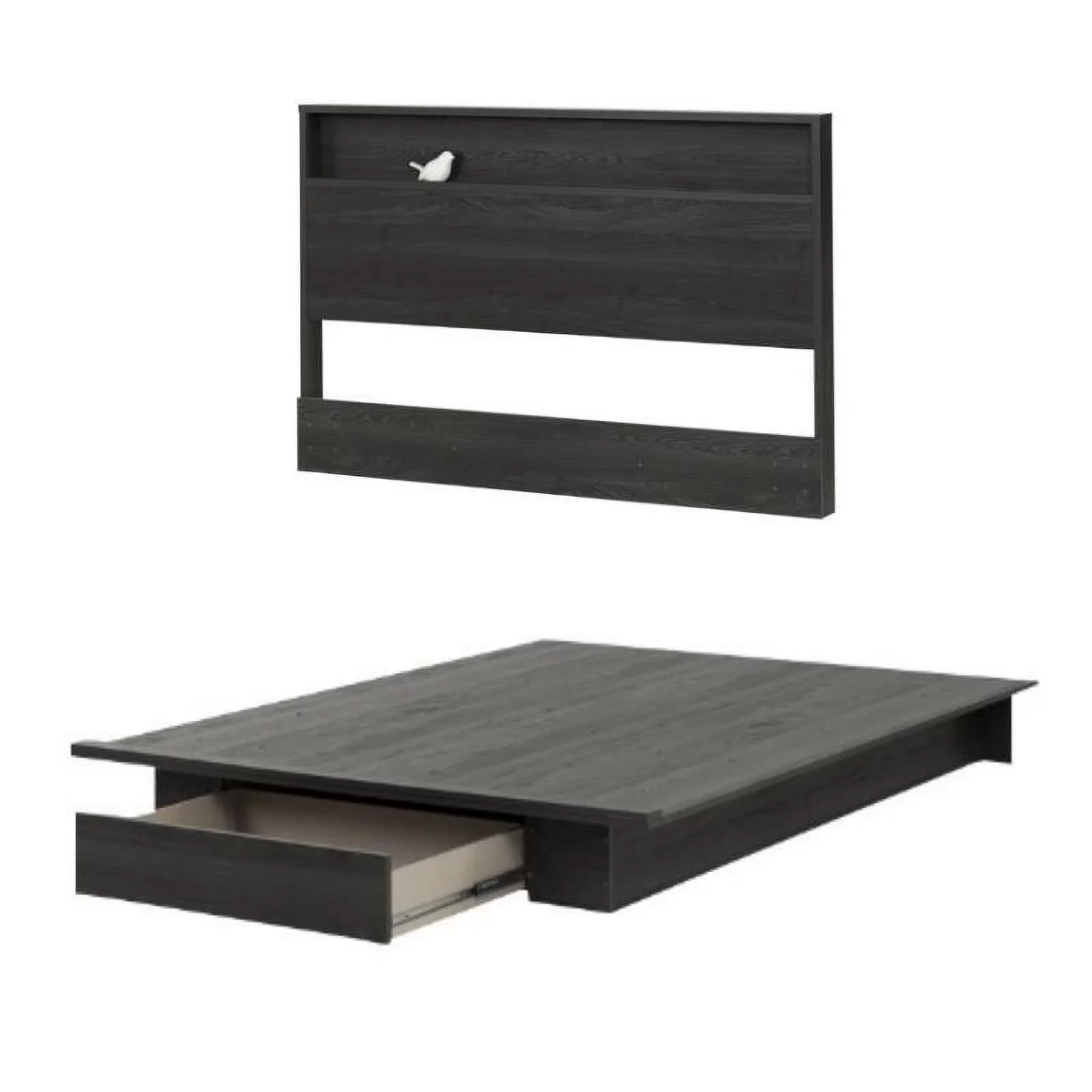 Home Square 2-Piece Set with Queen Platform Bed & Queen Headboard in Gray Oak