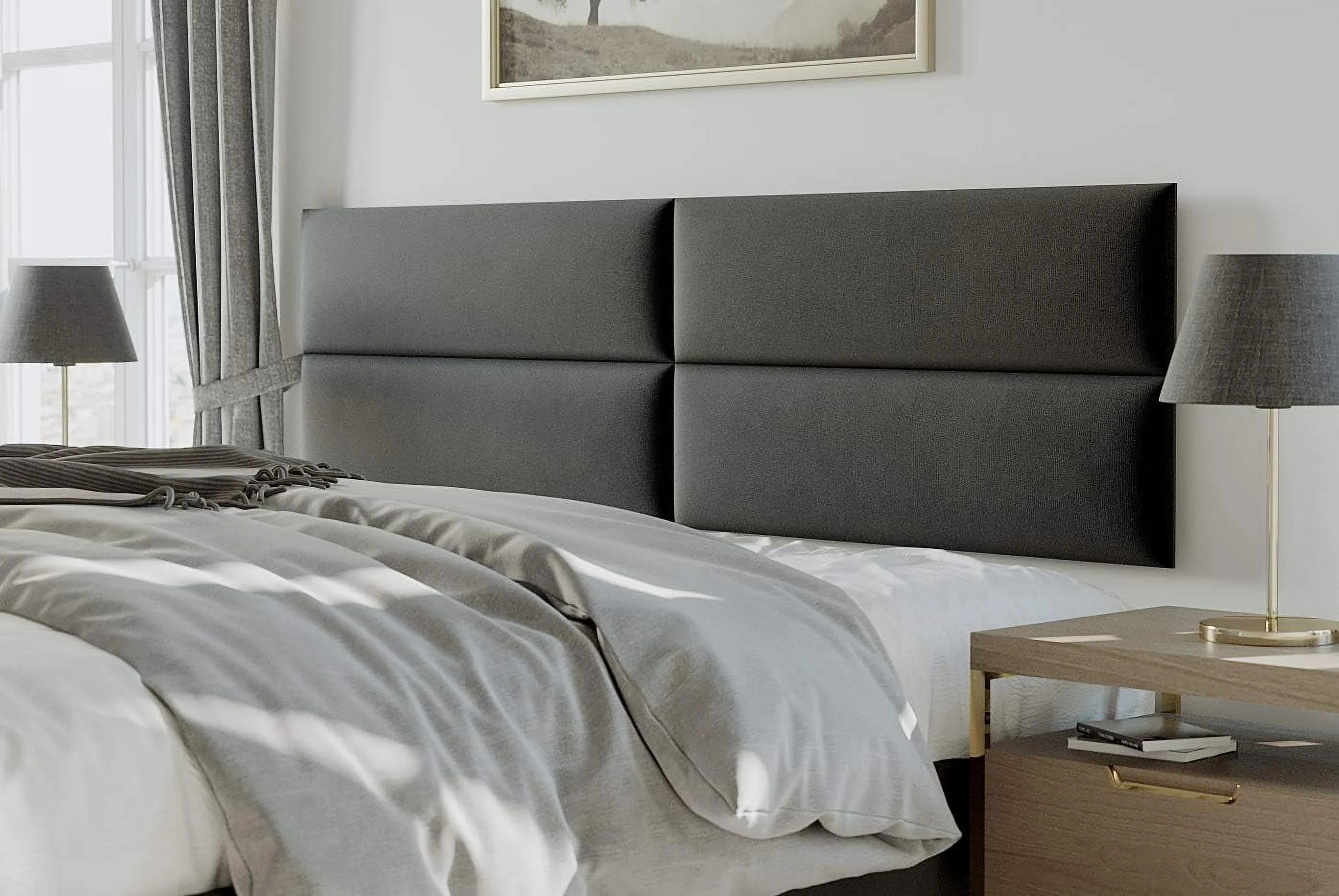 Upholstered Headboards -  Wall Panels - Velvet Black - Queen/Full - Set Of 4 Panels (Each Individual Panel 30