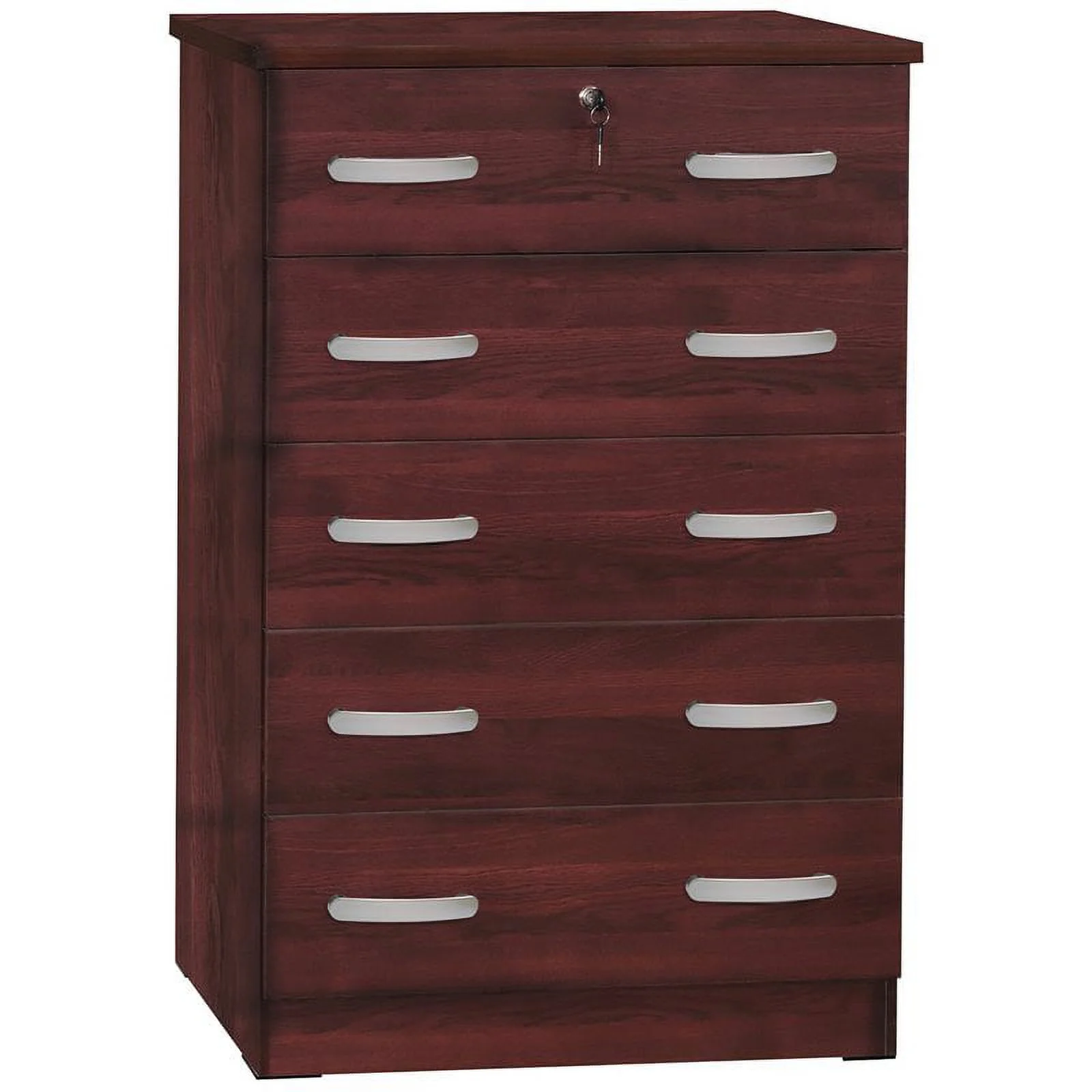 Home Square 2-Piece Set with Pine Twin Bed and 5 Drawer Chest Dresser with Lock
